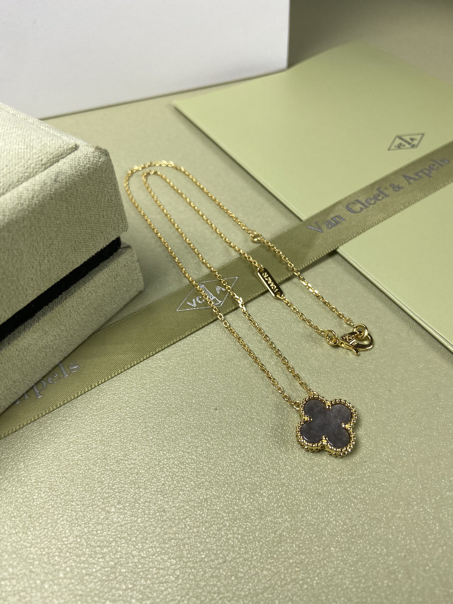 Van Cleef & Arpels obsidian four-leaf clover necklace