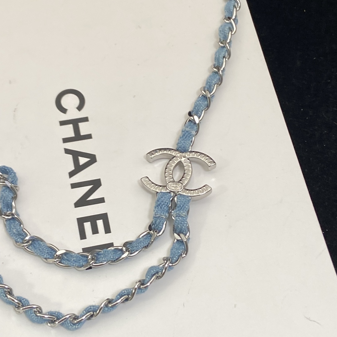 Chanel's new white gold denim blue double C necklace is lazy and casual and super loved