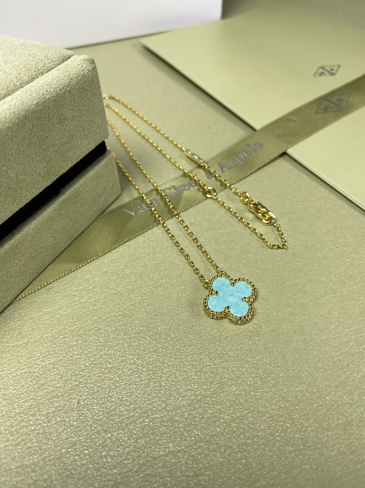 Van Cleef & Arpels mint blue four-leaf clover necklace
