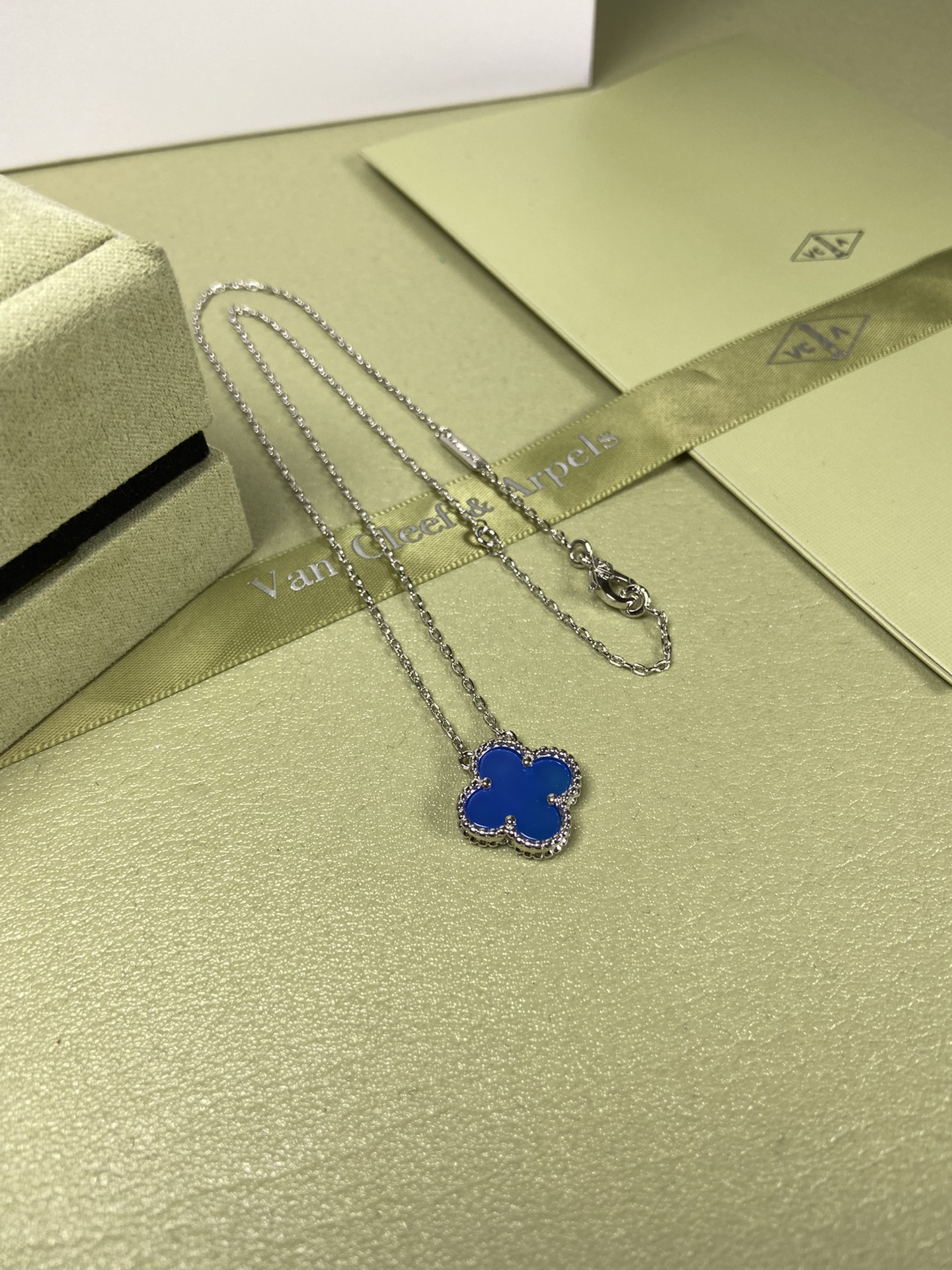 Van Cleef & Arpels blue chalcedony four-leaf clover necklace