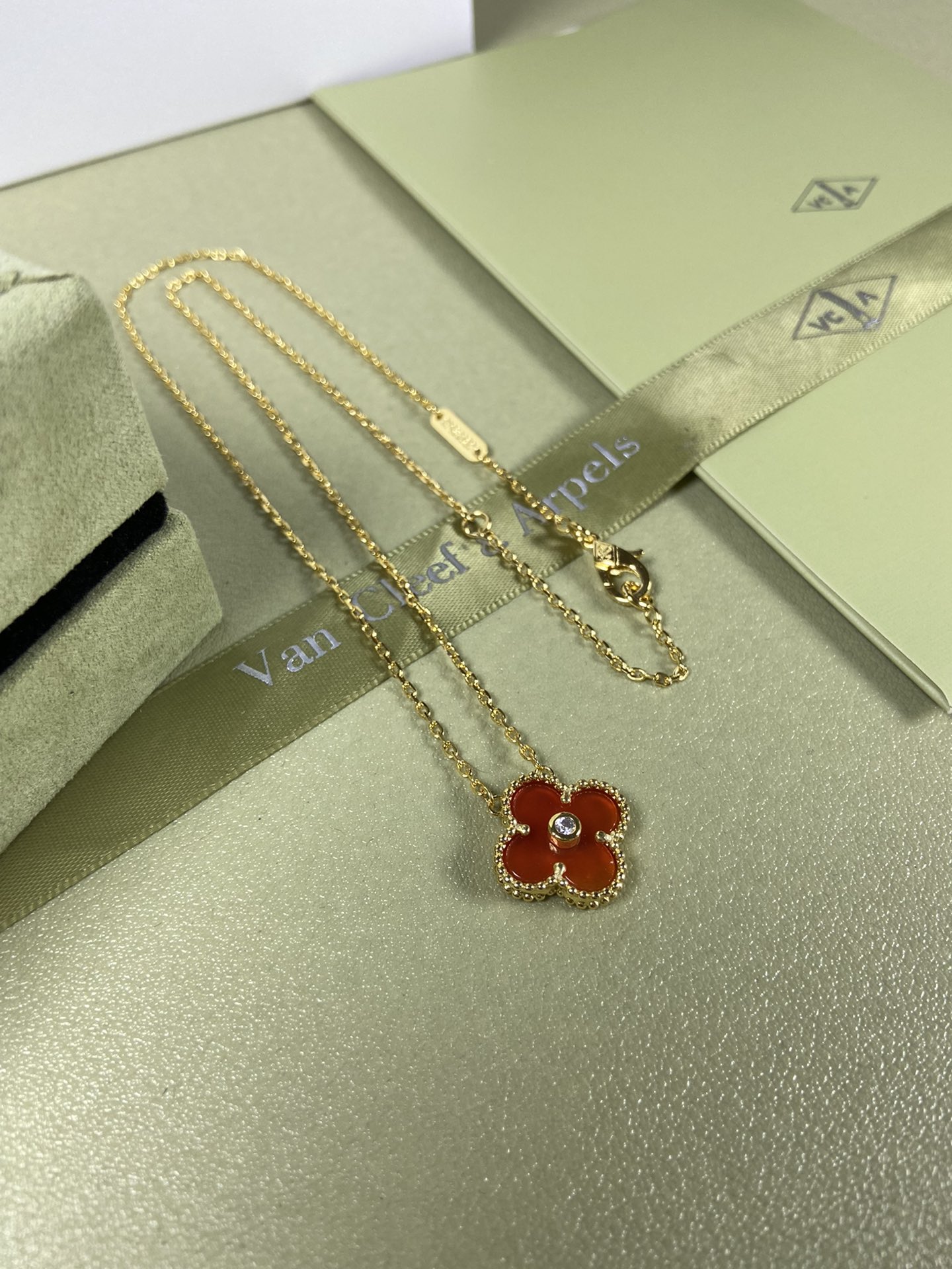 Van Cleef & Arpels carnelian four-leaf clover necklace