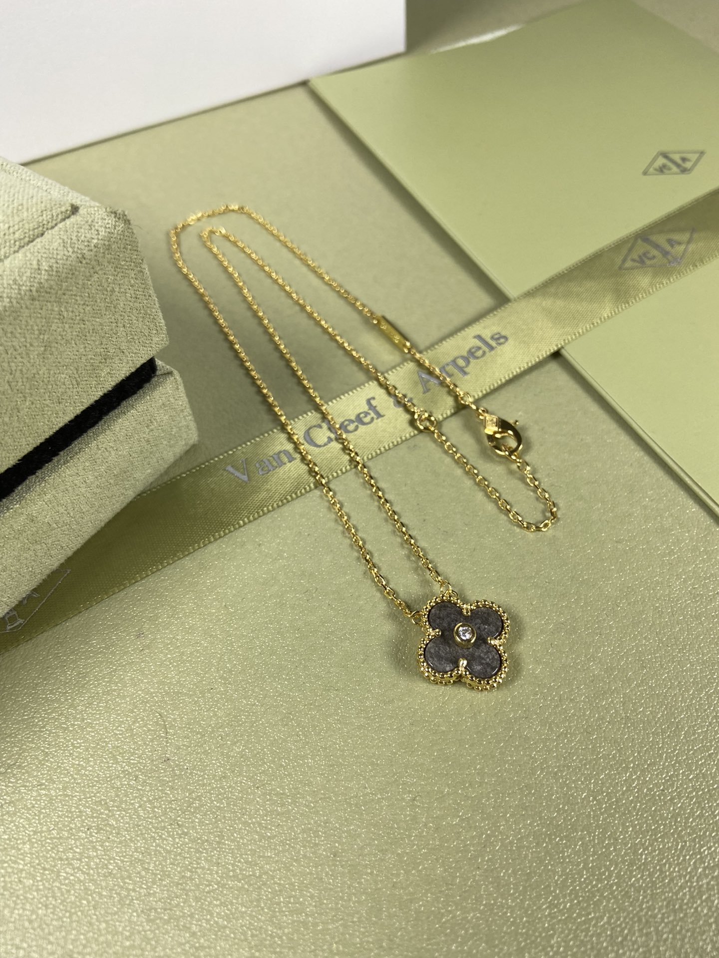 Van Cleef & Arpels obsidian four-leaf clover necklace