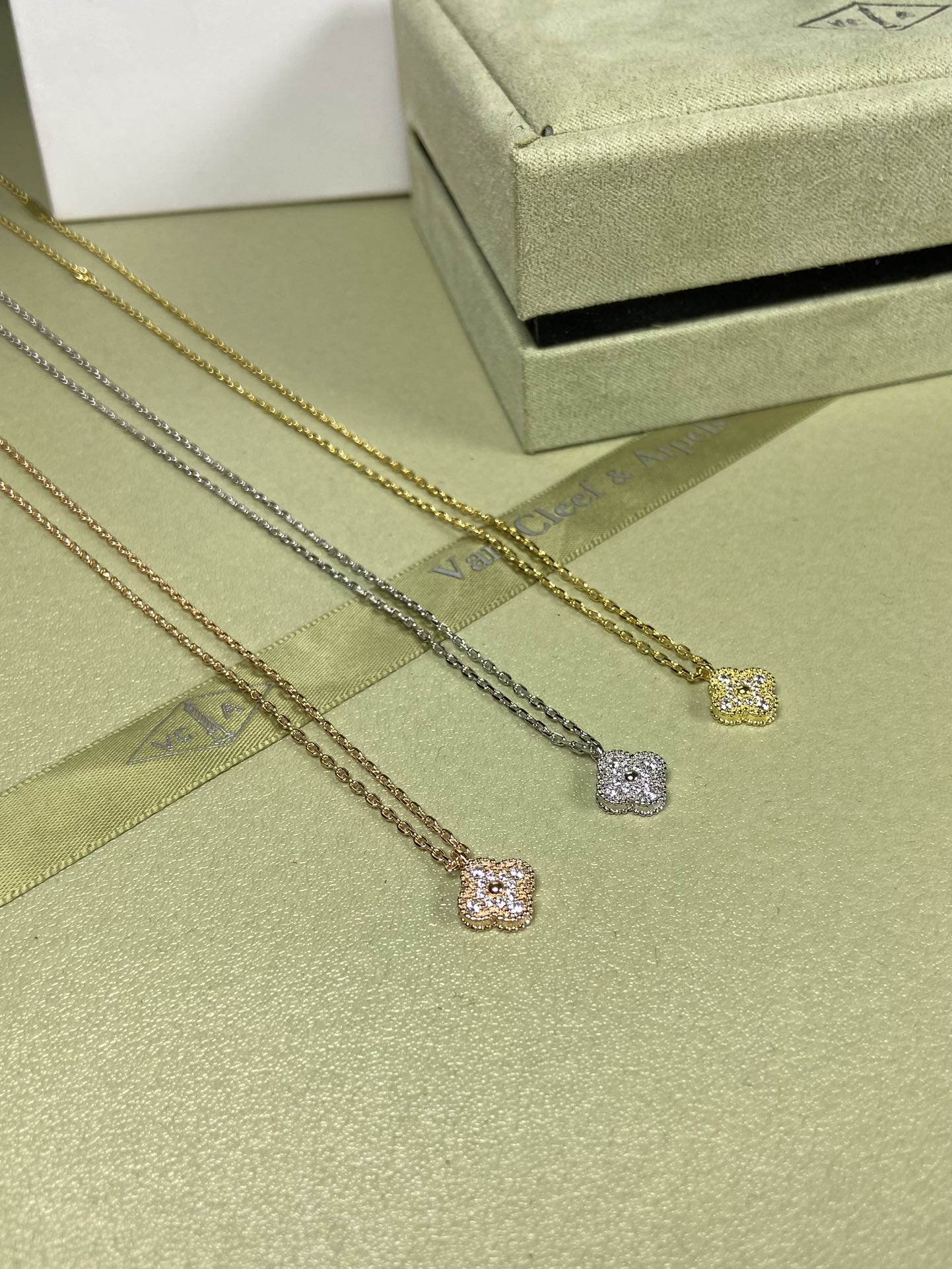 Van Cleef & Arpels mini diamond four-leaf clover necklace