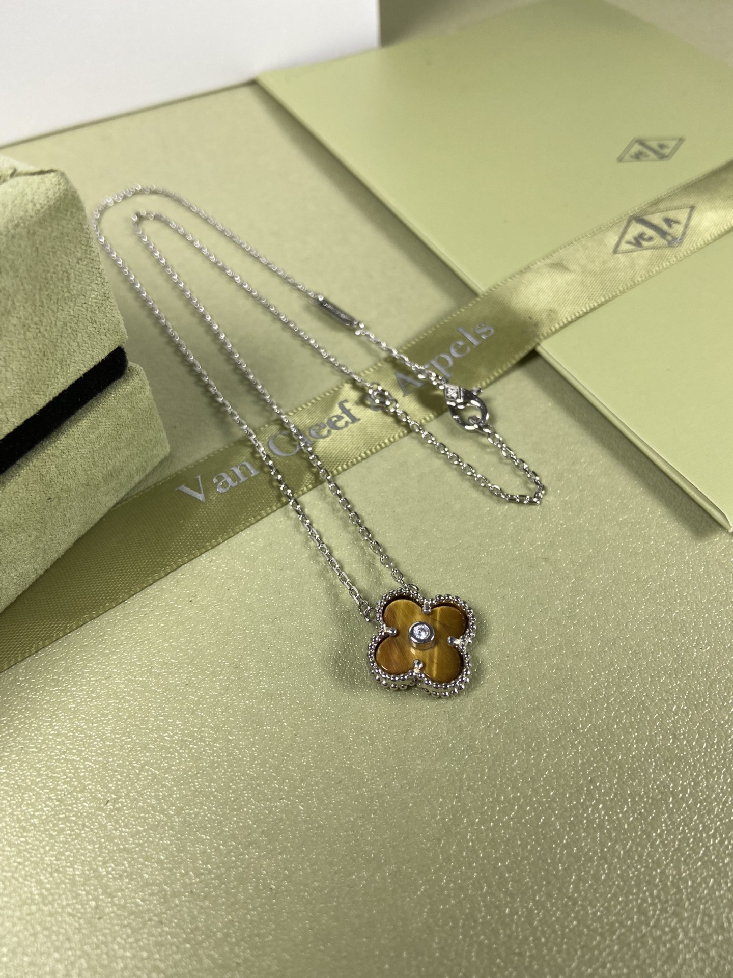 Van Cleef & Arpels tiger's eye four-leaf clover necklace