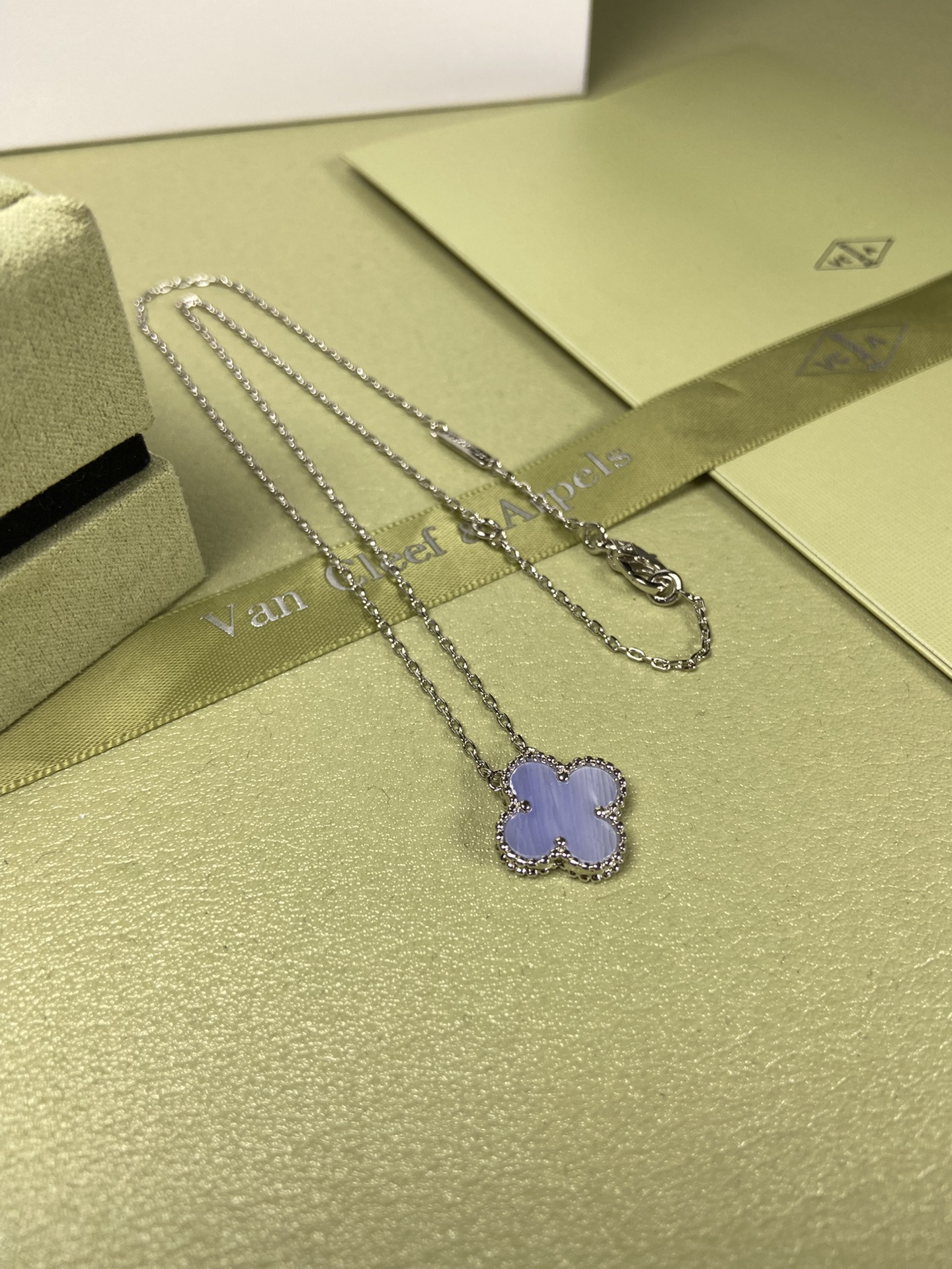Van Cleef & Arpels purple chalcedony four-leaf clover necklace