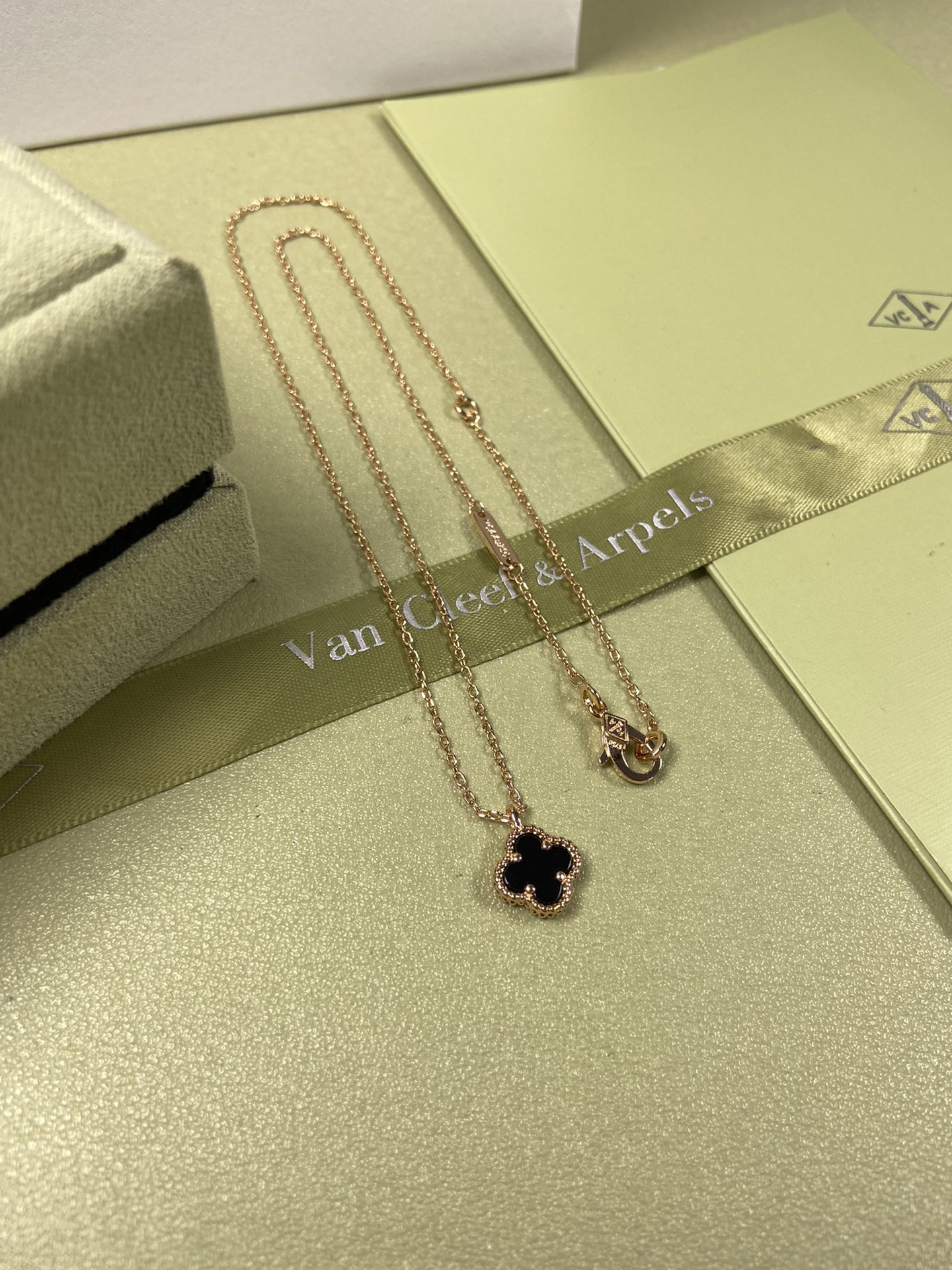 Van Cleef & Arpels mini black onyx four-leaf clover necklace