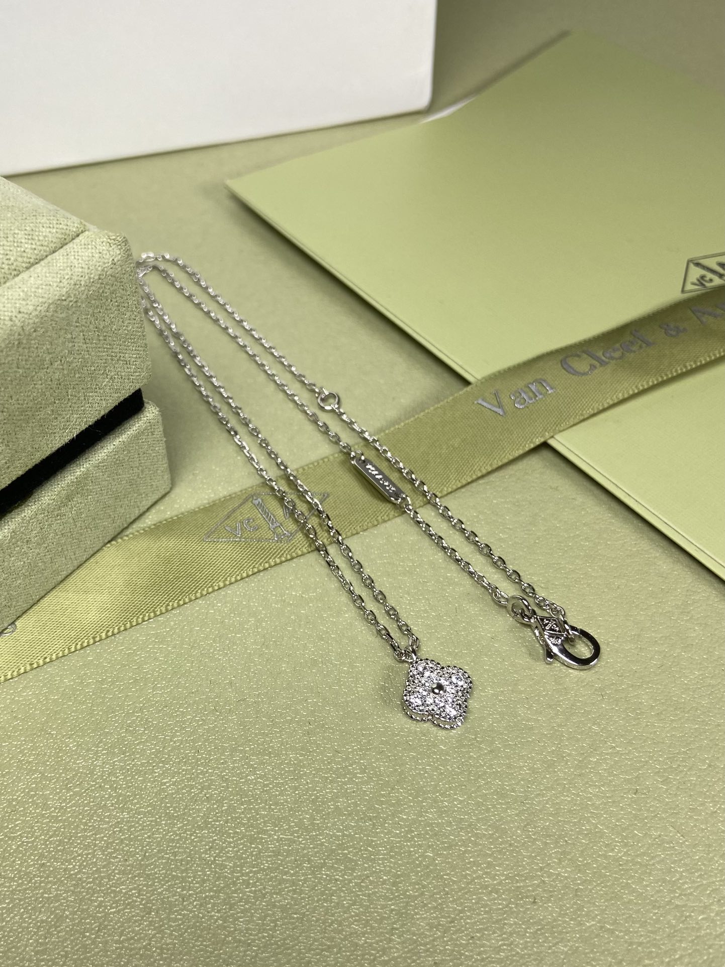 Van Cleef & Arpels mini diamond four-leaf clover necklace