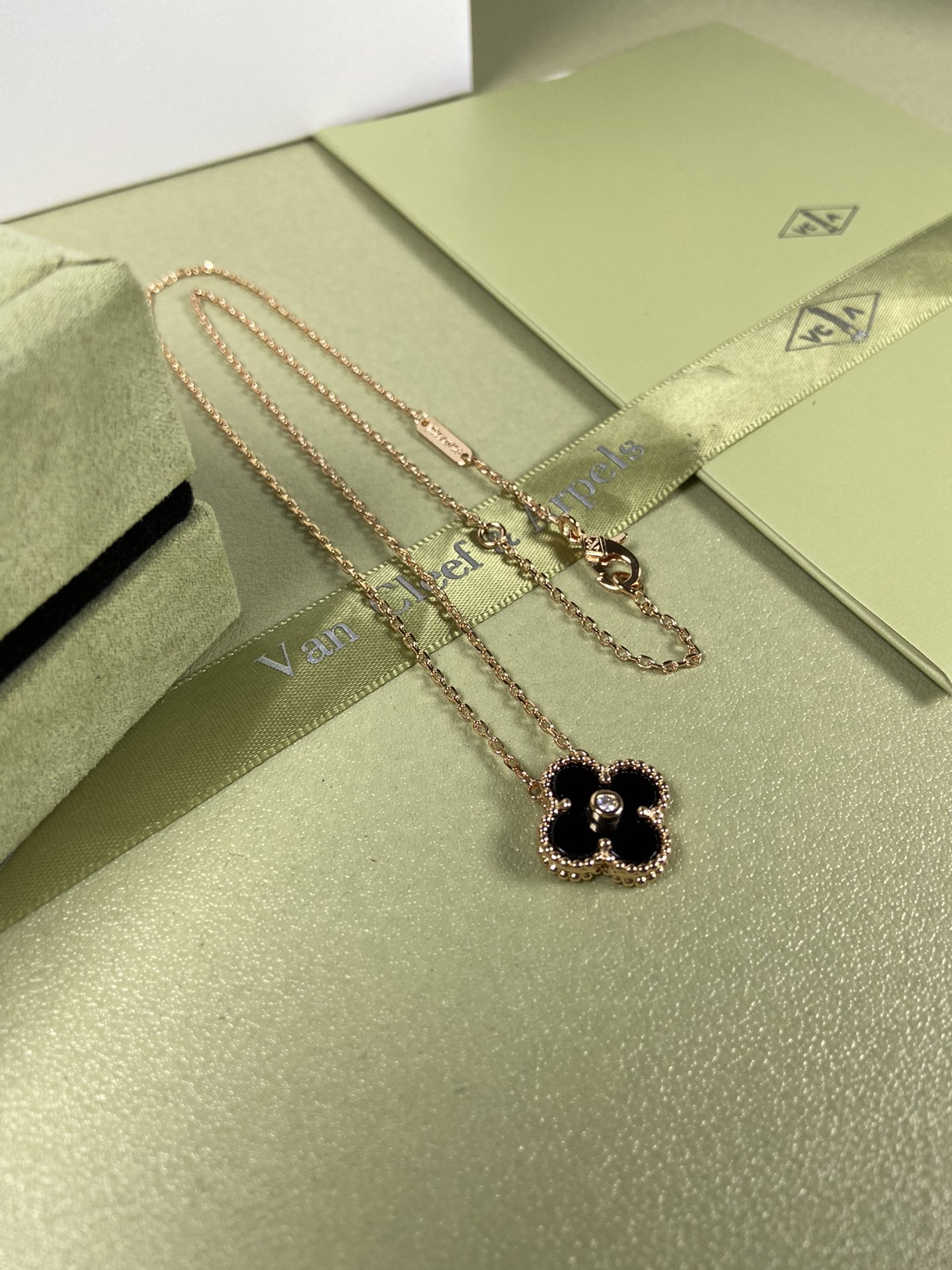 Van Cleef & Arpels black onyx four-leaf clover necklace