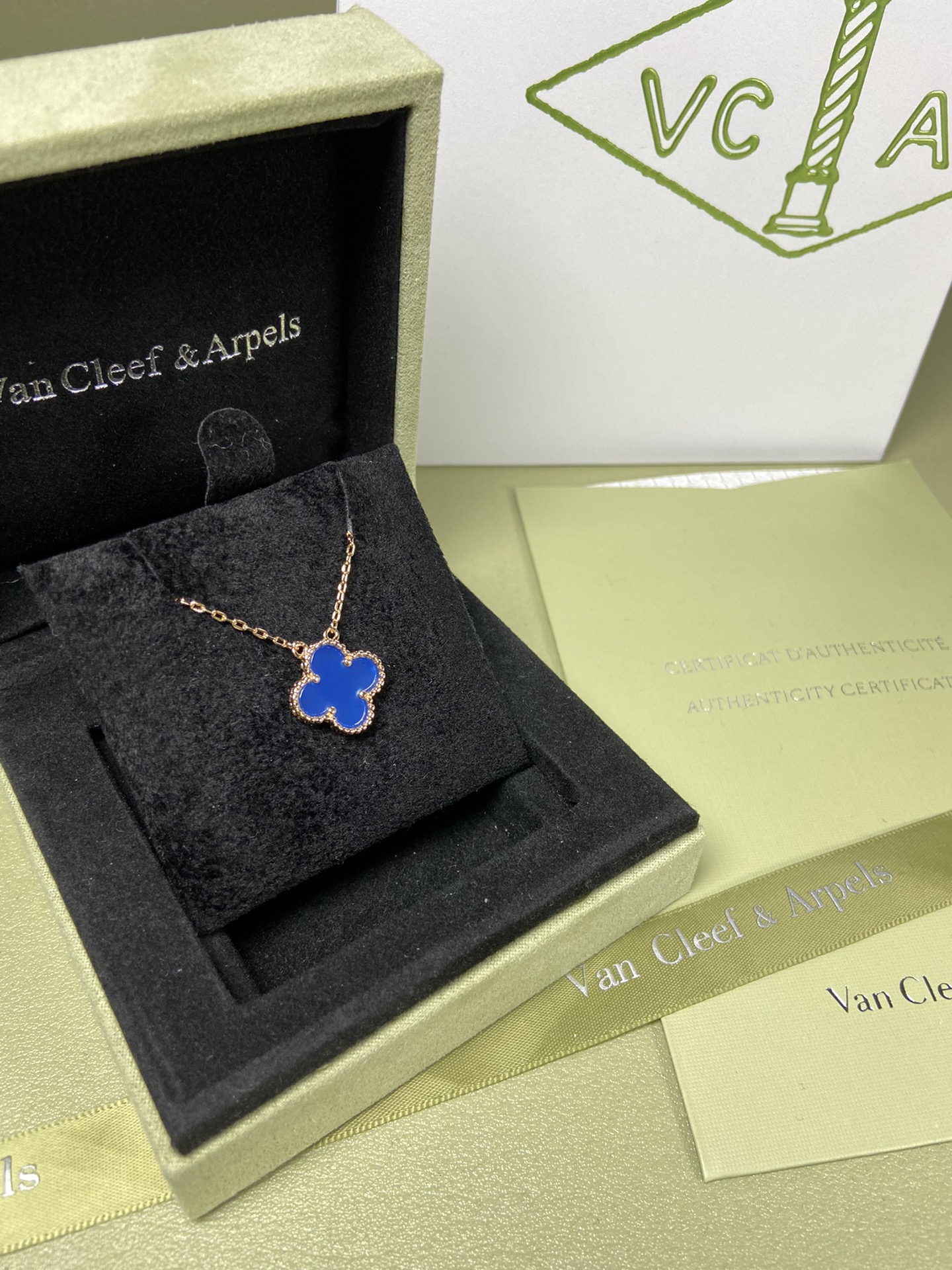 Van Cleef & Arpels blue chalcedony four-leaf clover necklace