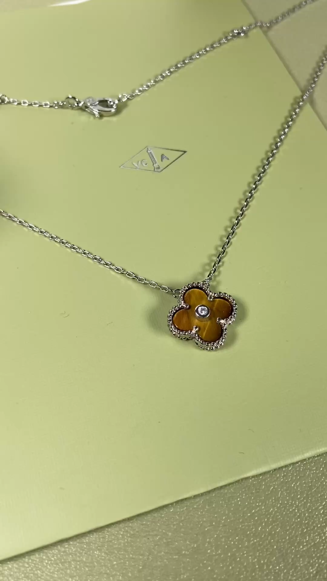 Van Cleef & Arpels tiger's eye four-leaf clover necklace