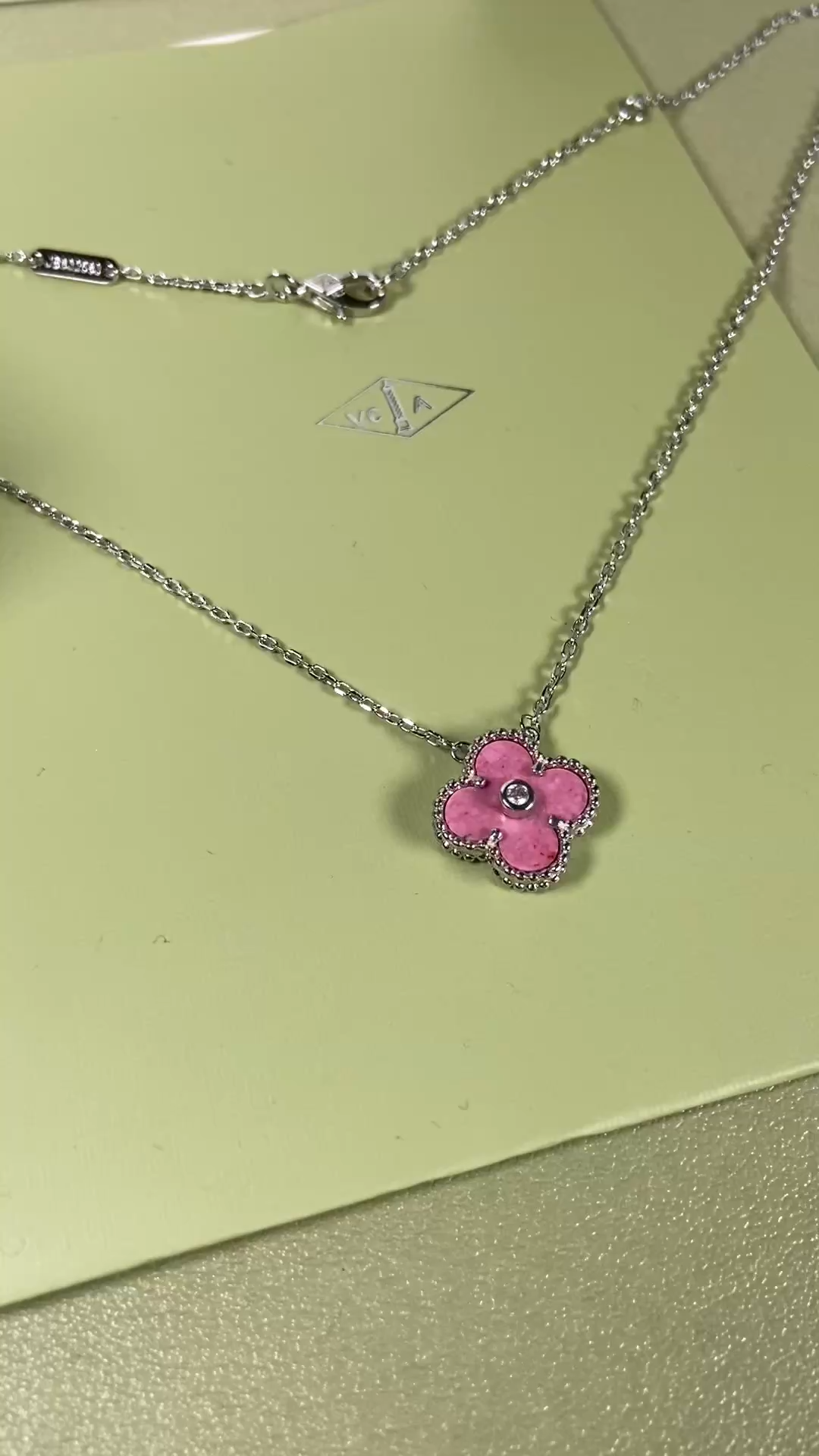 Van Cleef & Arpels rose pink four-leaf clover necklace
