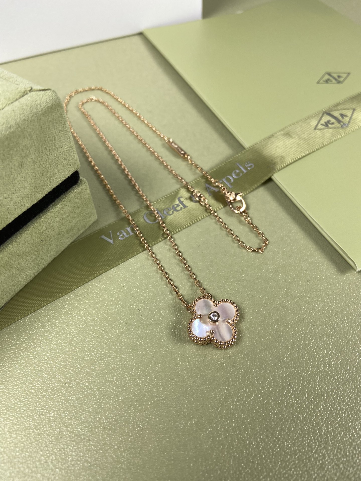 Van Cleef & Arpels white mother-of-pearl four-leaf clover necklace