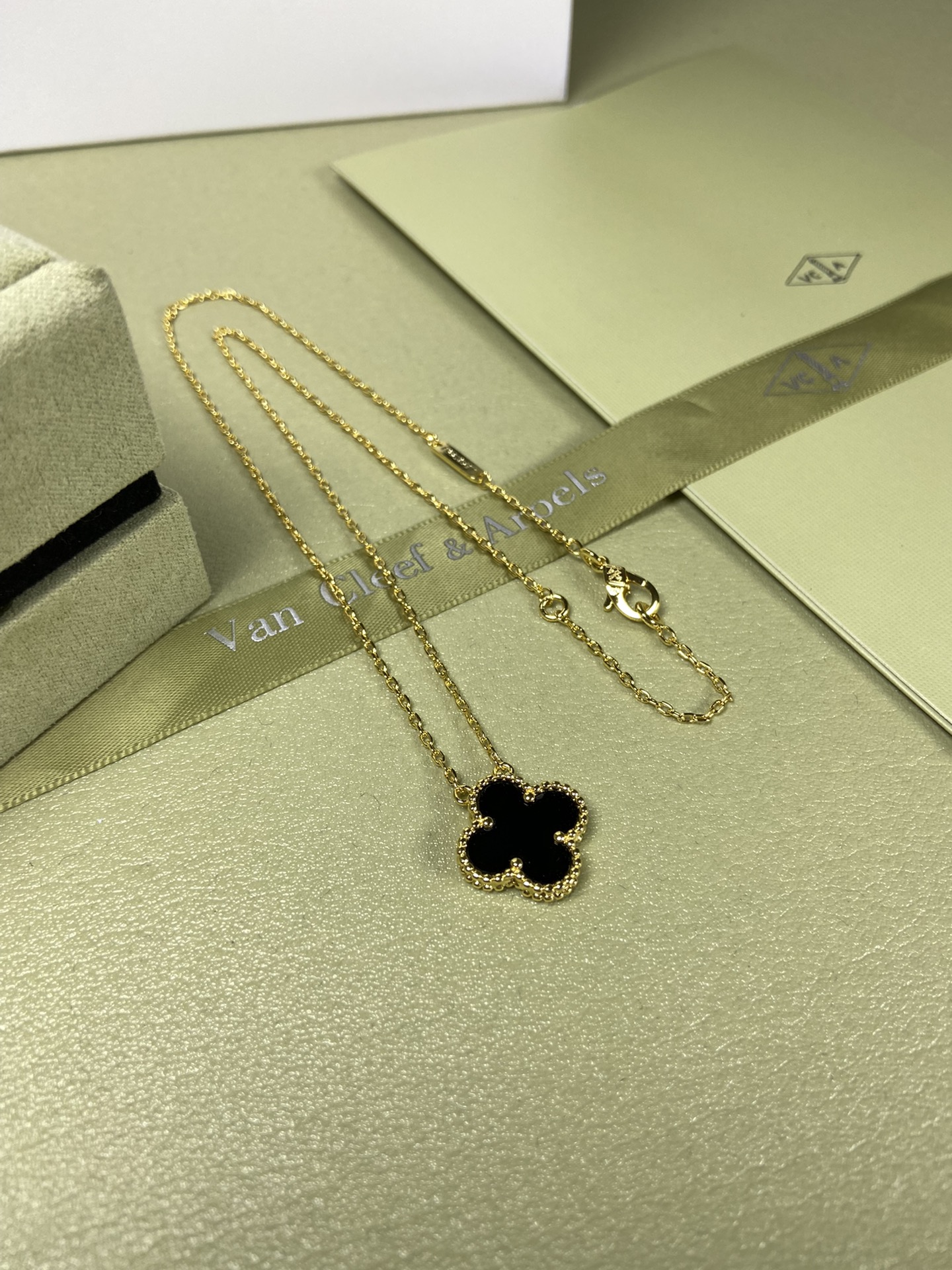 Van Cleef & Arpels black onyx four-leaf clover necklace