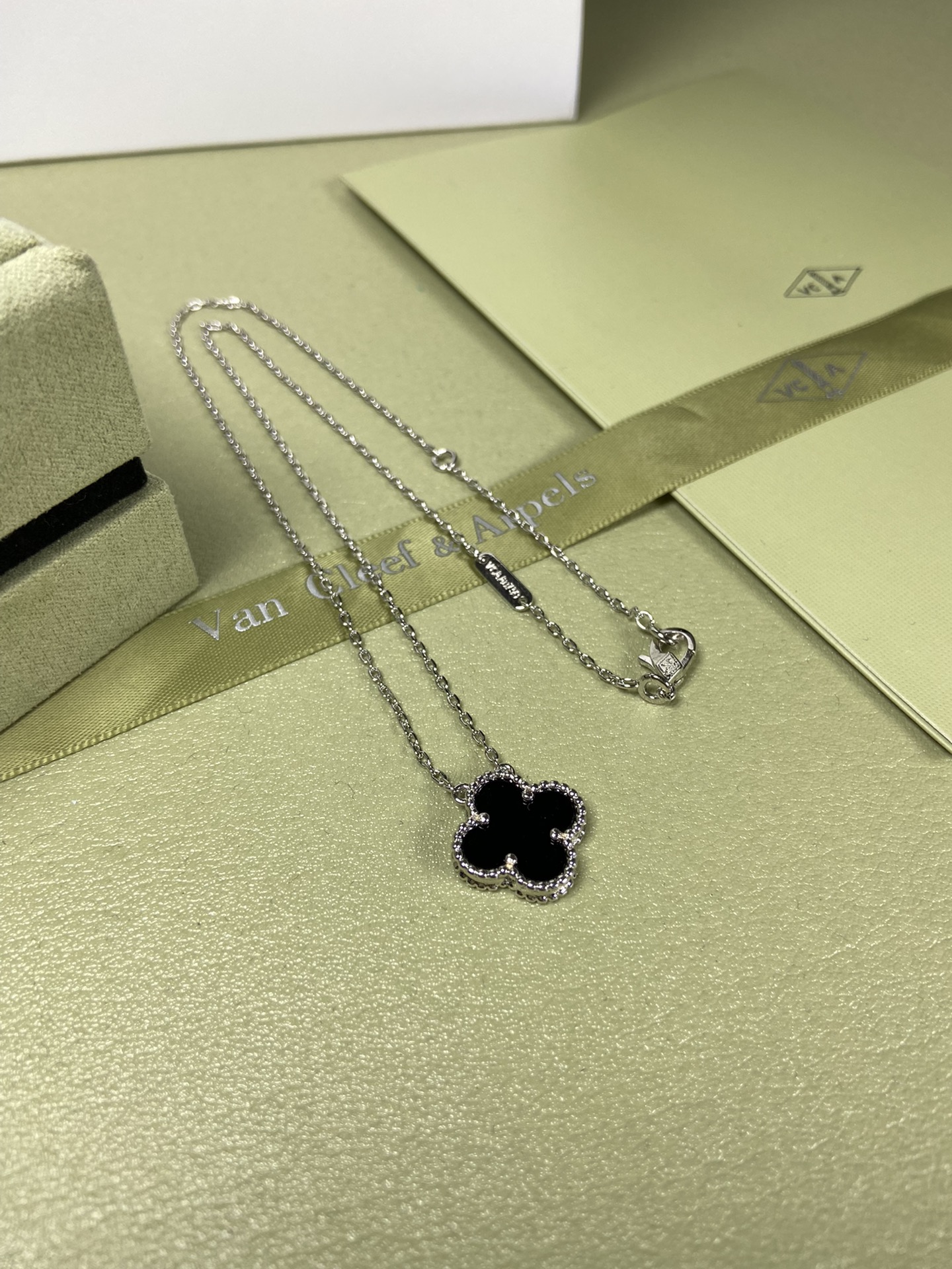 Van Cleef & Arpels black onyx four-leaf clover necklace