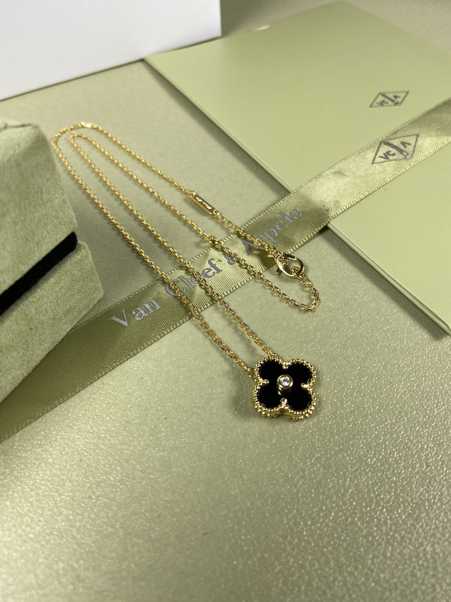 Van Cleef & Arpels black onyx four-leaf clover necklace
