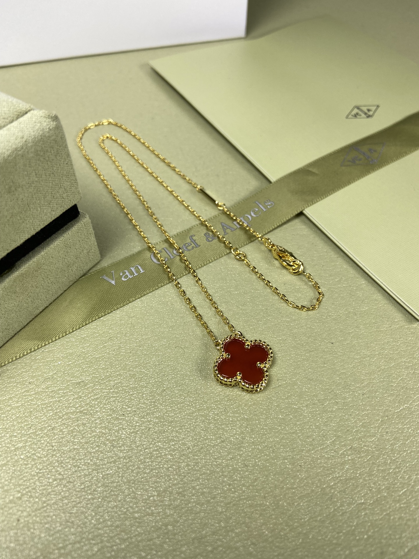 Van Cleef & Arpels carnelian four-leaf clover necklace