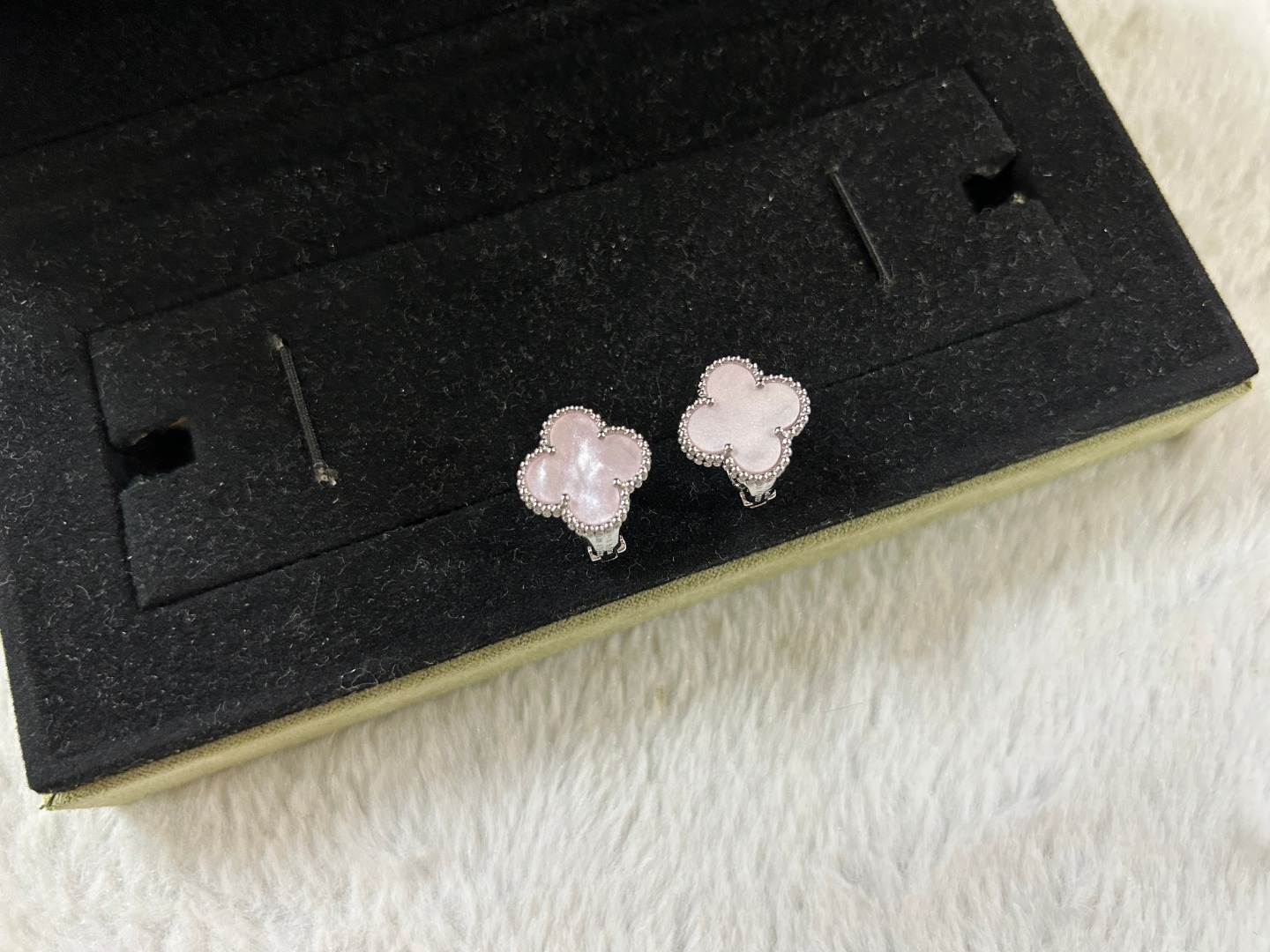 Van Cleef & Arpels pink mother-of-pearl four-leaf clover stud earrings