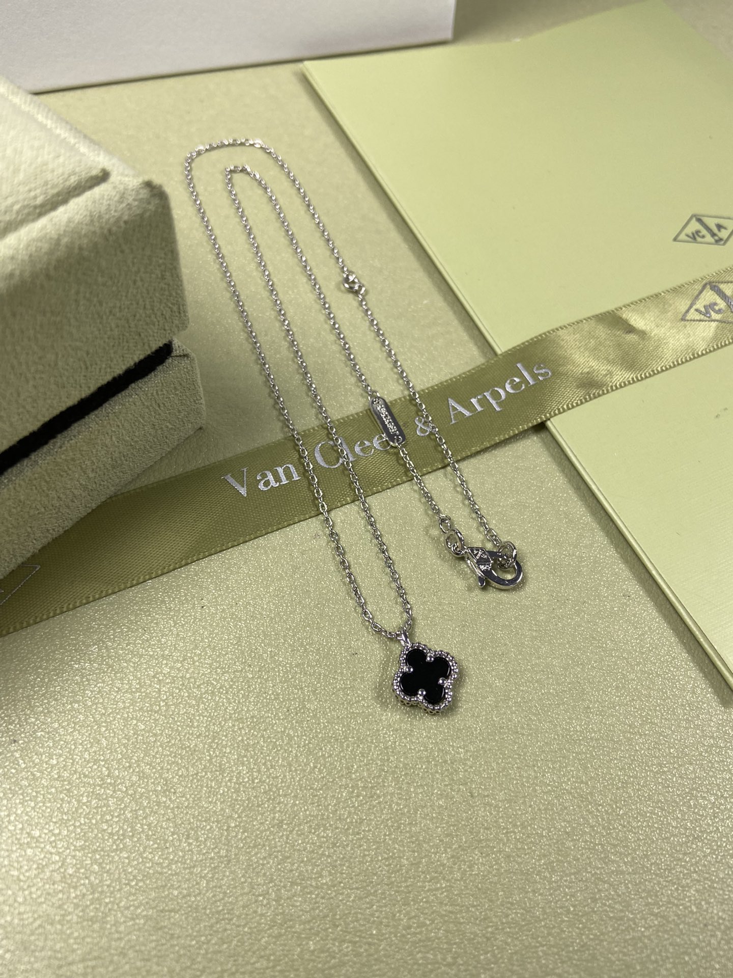 Van Cleef & Arpels mini black onyx four-leaf clover necklace