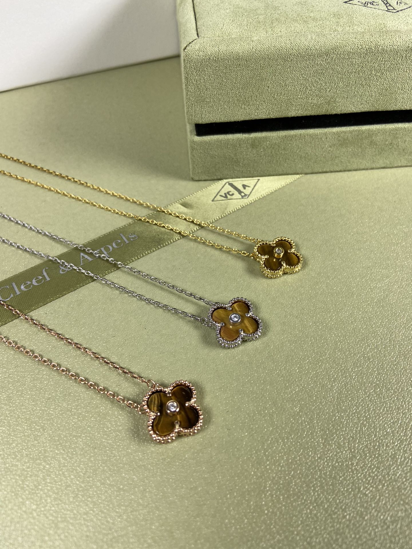 Van Cleef & Arpels tiger's eye four-leaf clover necklace