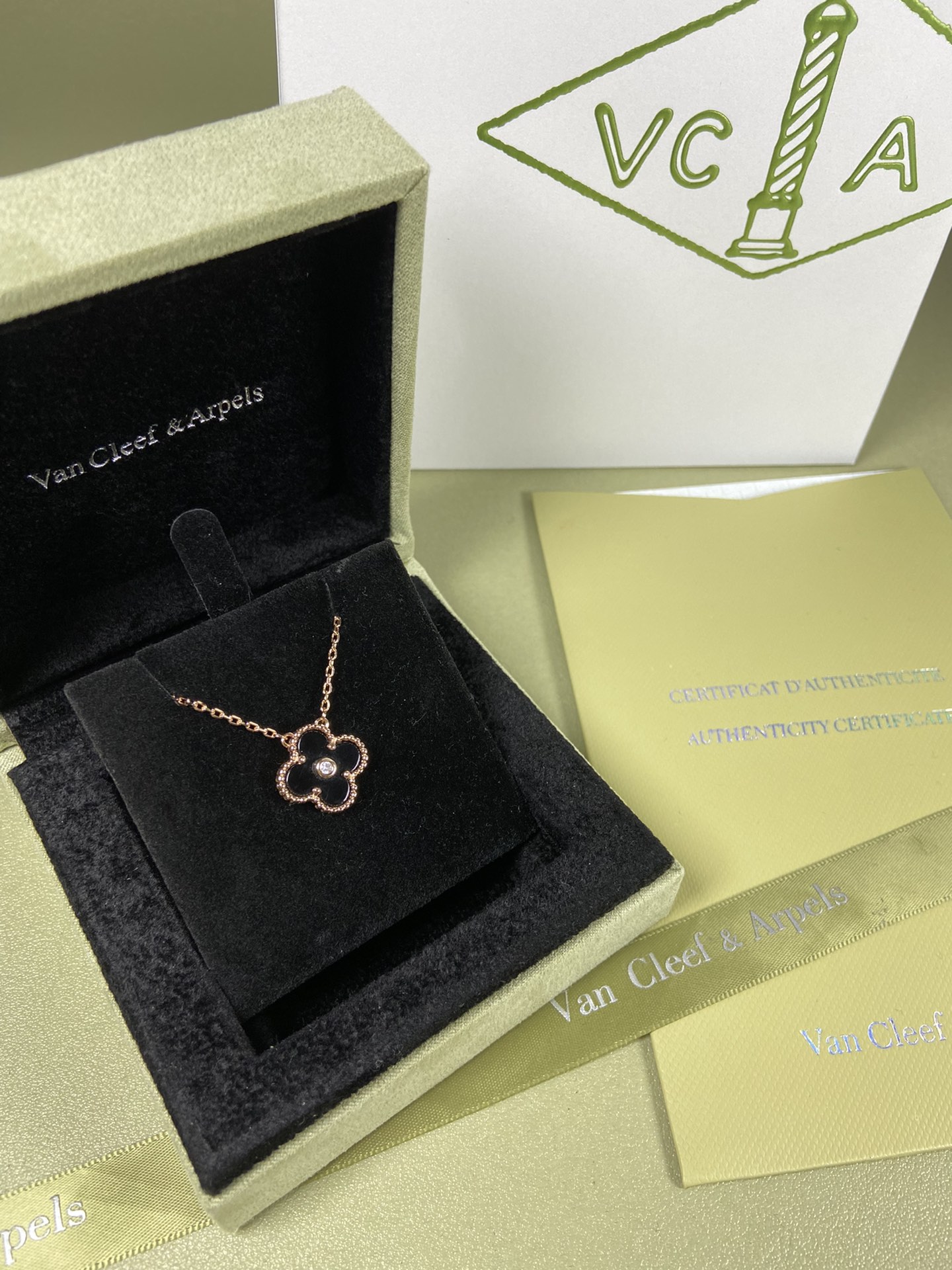 Van Cleef & Arpels black onyx four-leaf clover necklace