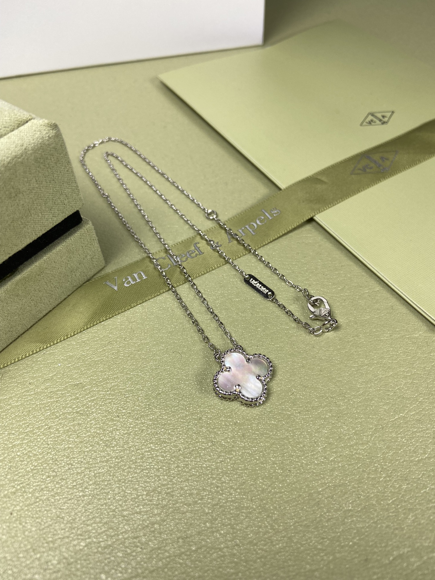 Van Cleef & Arpels white mother-of-pearl four-leaf clover necklace