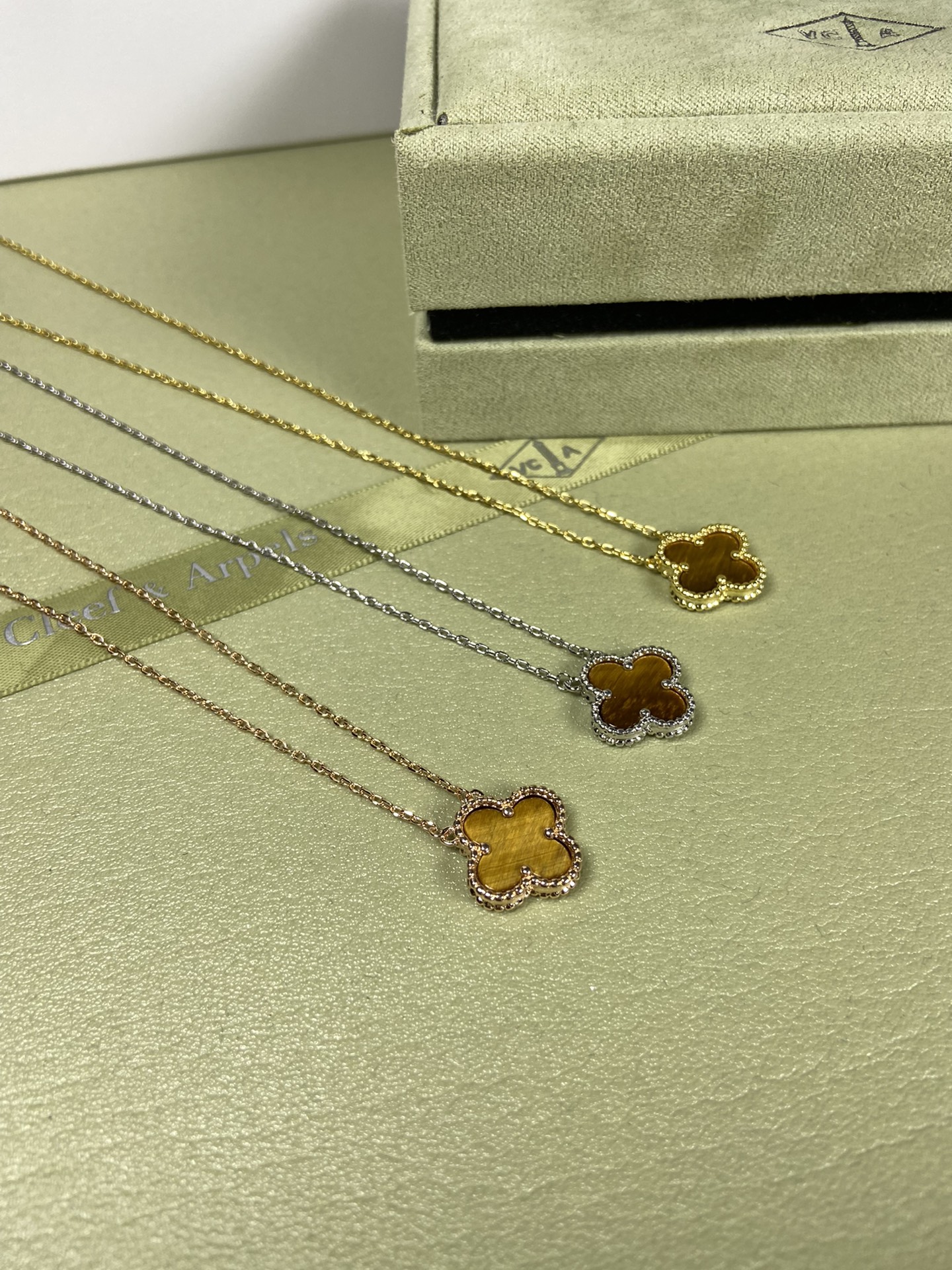 Van Cleef & Arpels tiger's eye four-leaf clover necklace