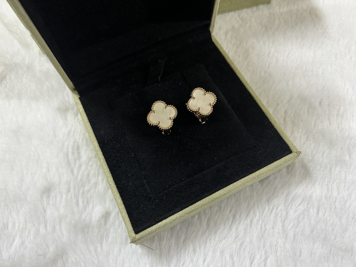 Van Cleef & Arpels white mother-of-pearl four-leaf clover stud earrings