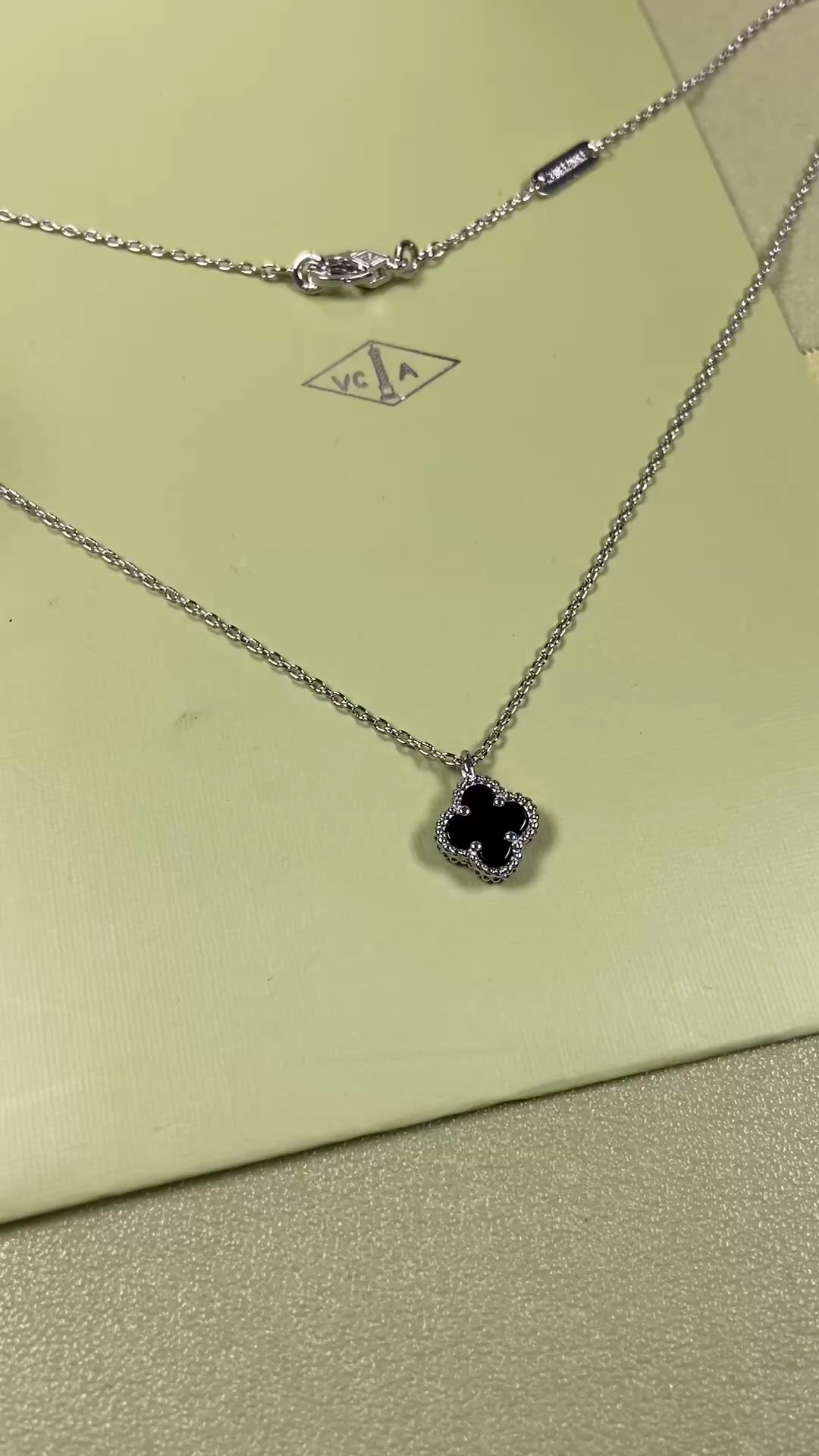 Van Cleef & Arpels mini black onyx four-leaf clover necklace