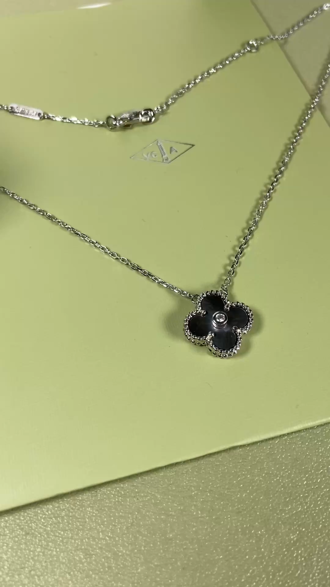 Van Cleef & Arpels gray mother-of-pearl four-leaf clover necklace