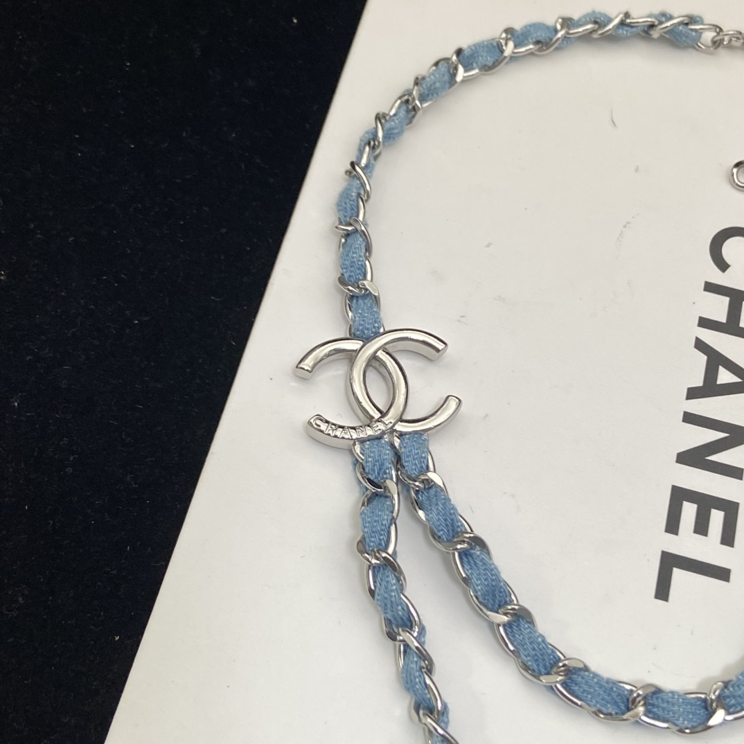 Chanel's new white gold denim blue double C necklace is lazy and casual and super loved