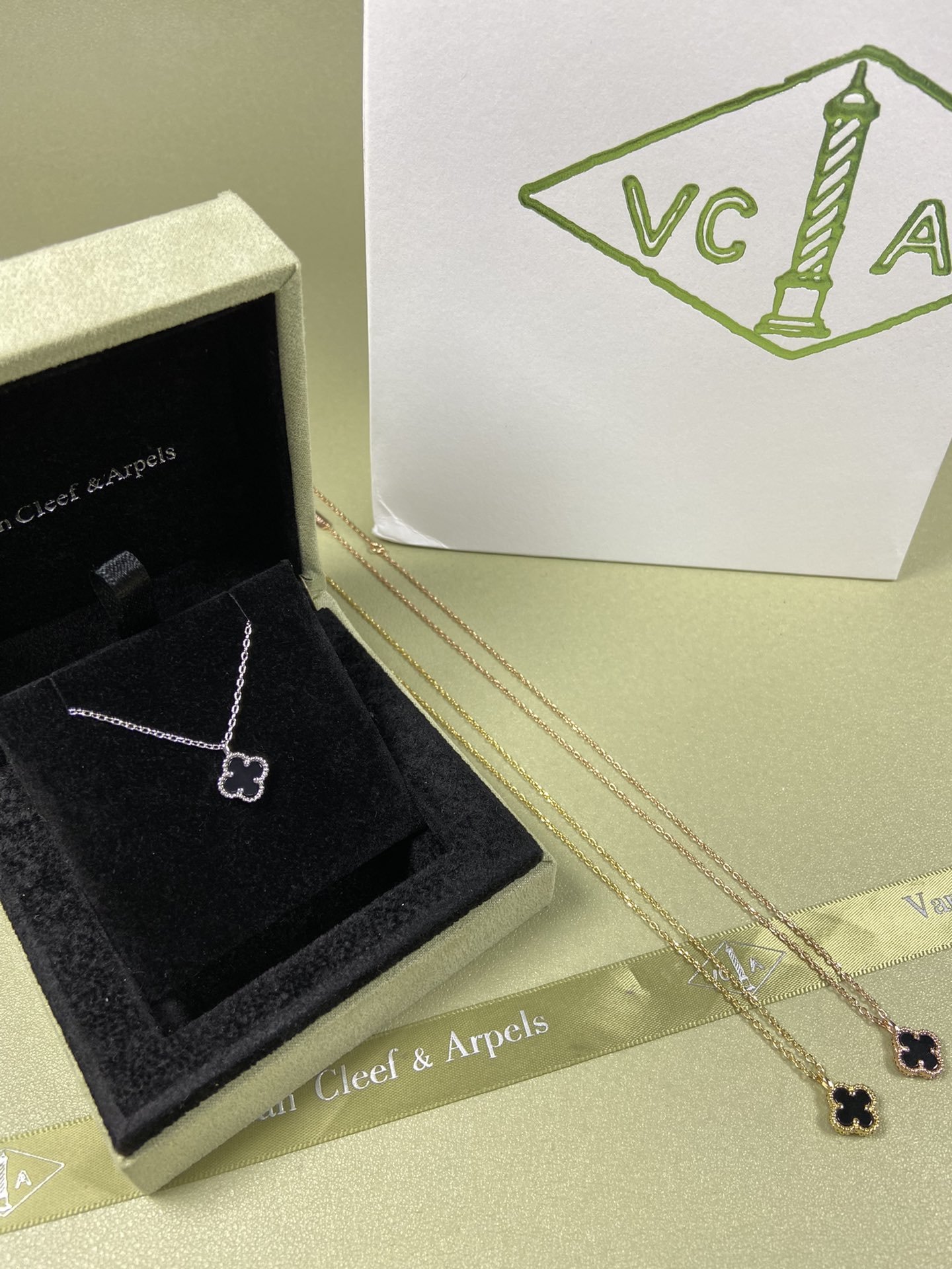 Van Cleef & Arpels mini black onyx four-leaf clover necklace