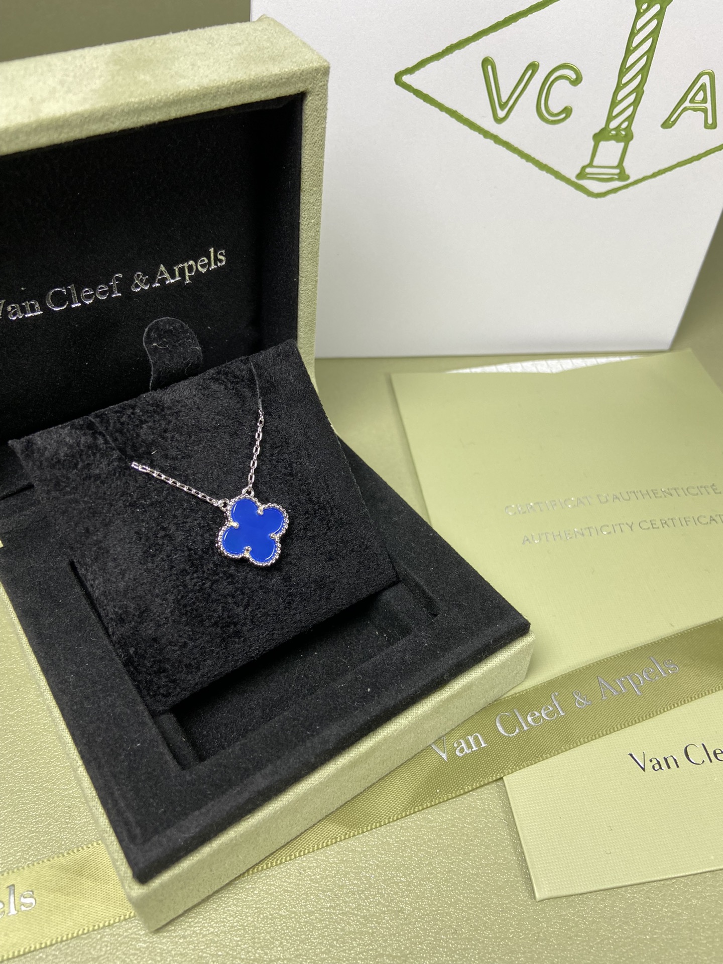 Van Cleef & Arpels blue chalcedony four-leaf clover necklace