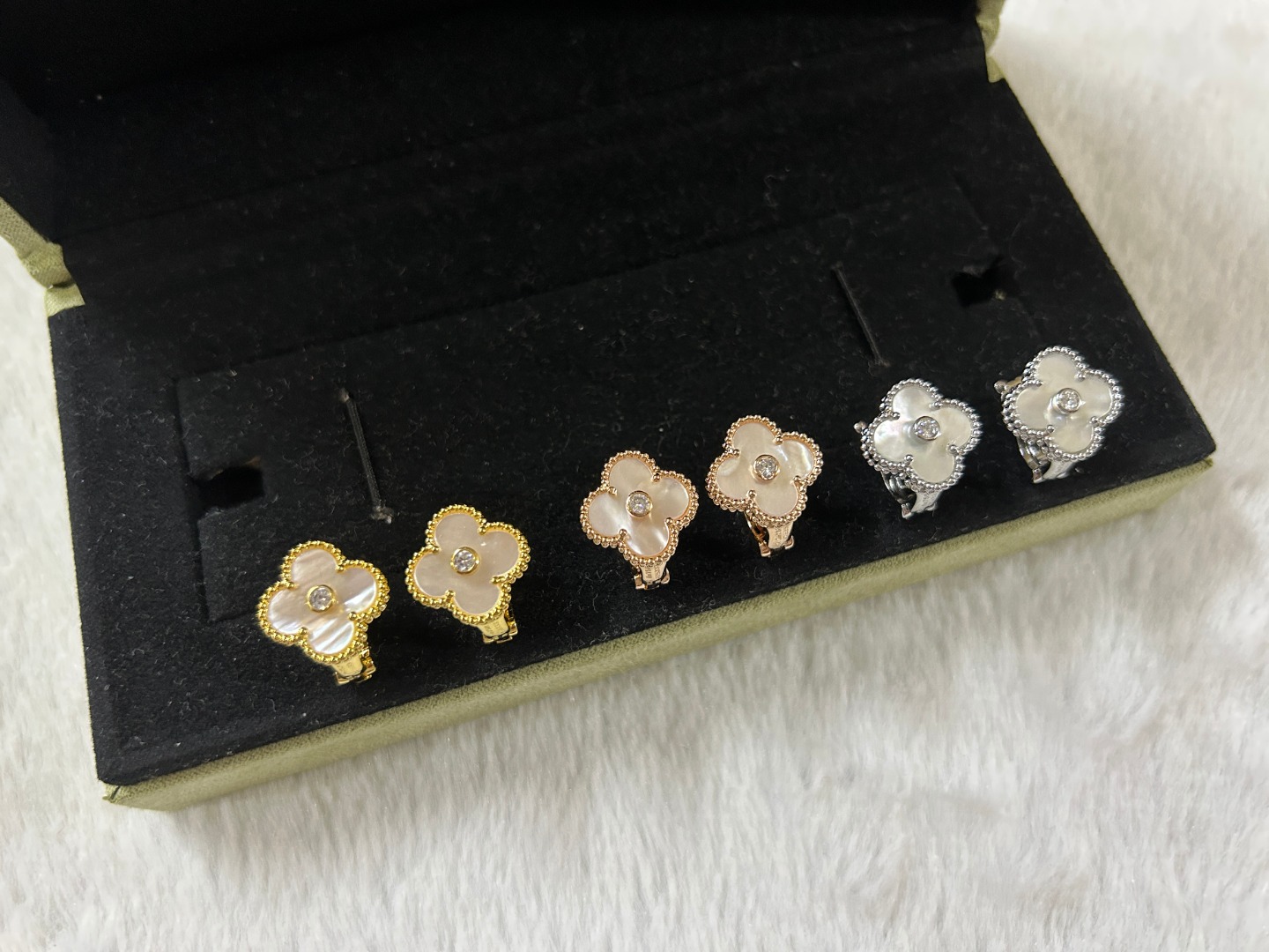 Van Cleef & Arpels white mother-of-pearl four-leaf clover stud earrings