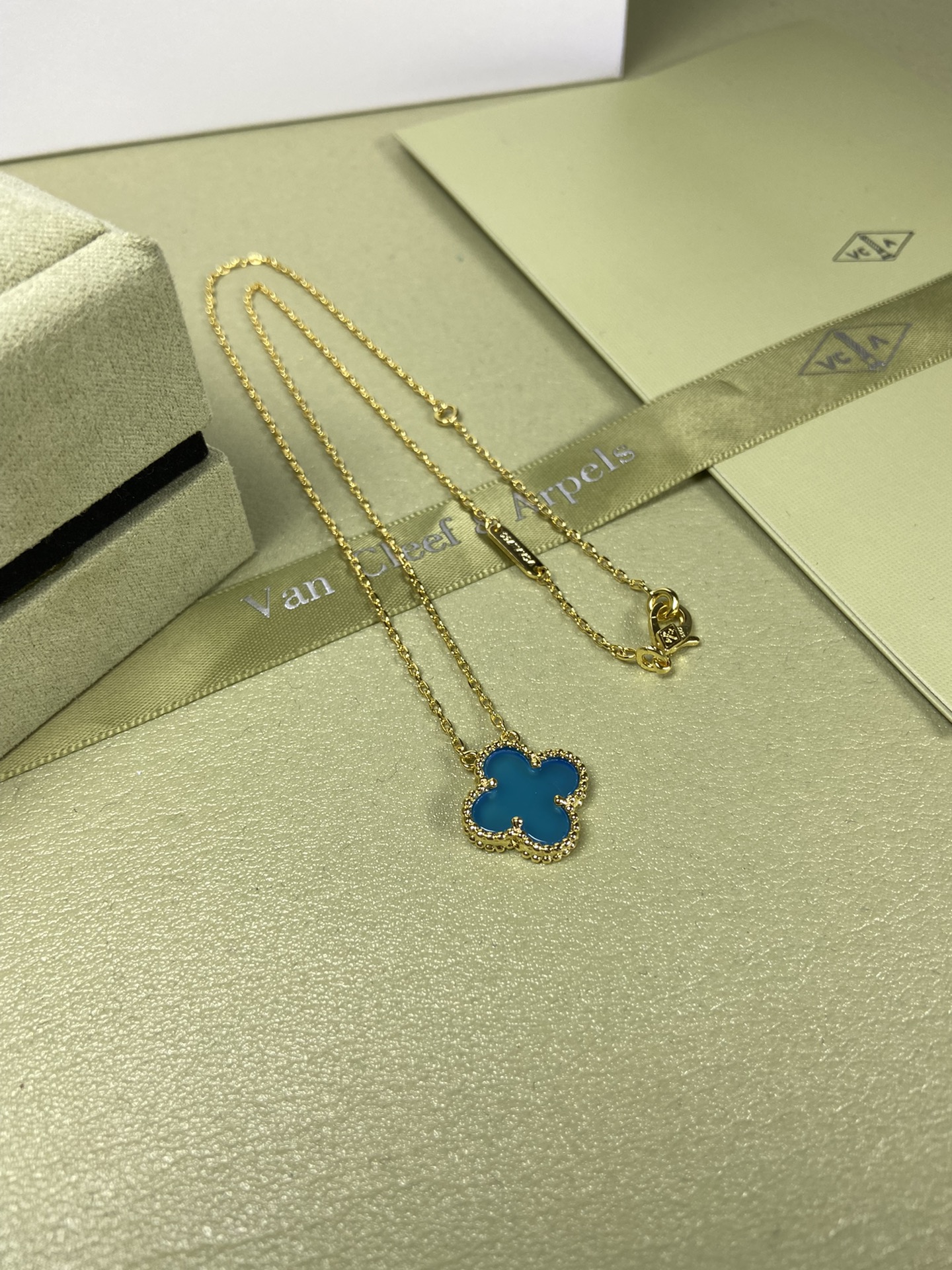 Van Cleef & Arpels blue chalcedony four-leaf clover necklace