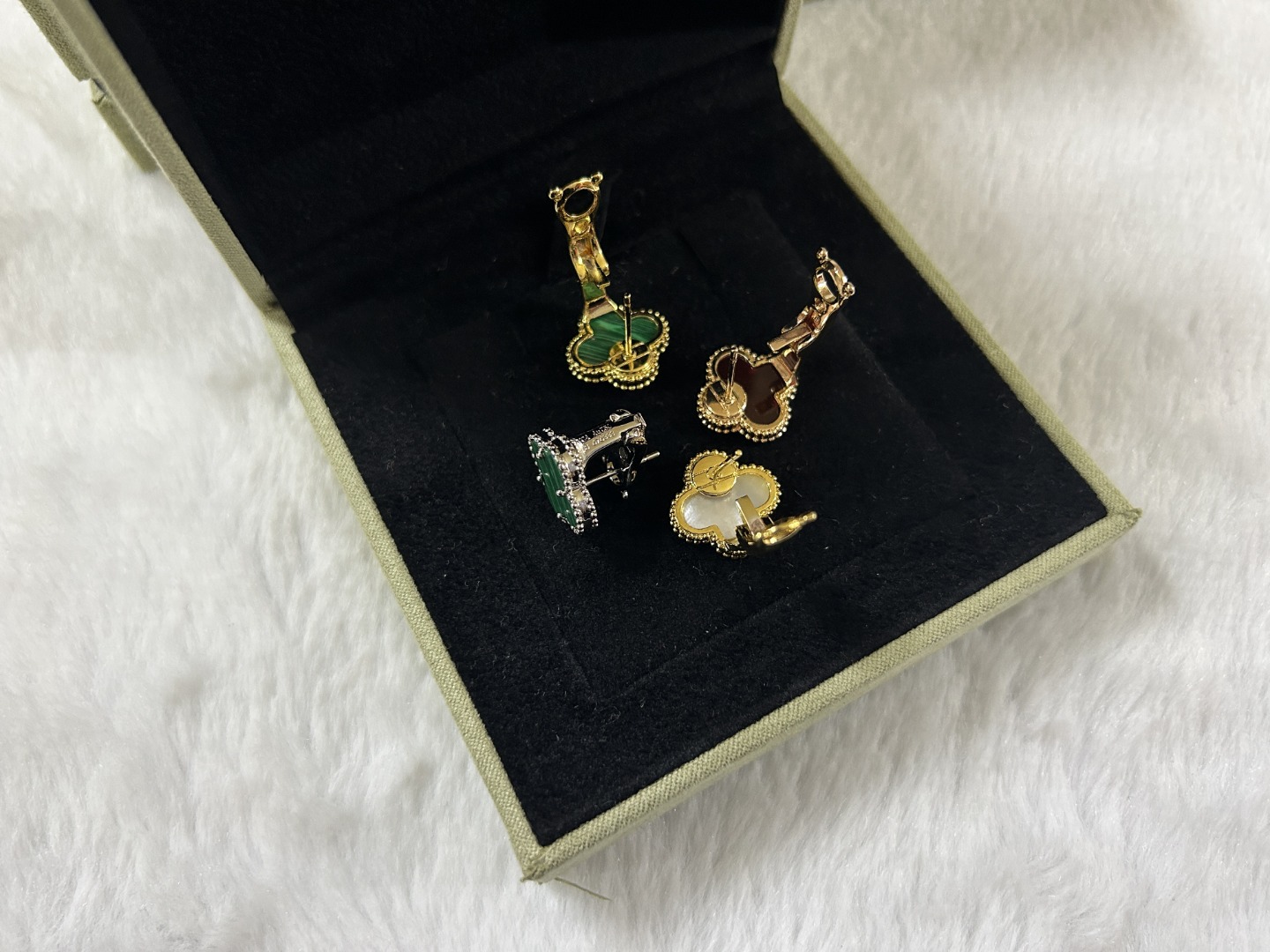 Van Cleef & Arpels white mother-of-pearl four-leaf clover stud earrings