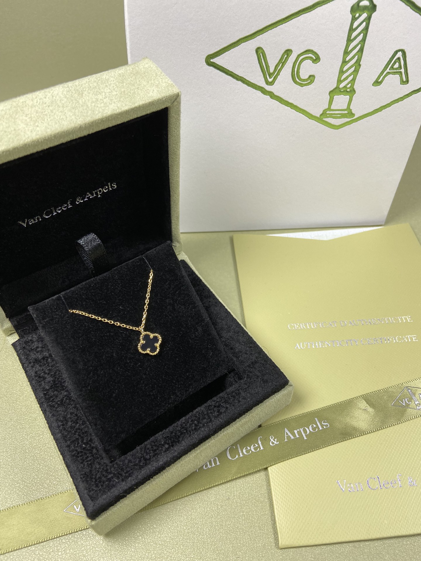 Van Cleef & Arpels mini black onyx four-leaf clover necklace