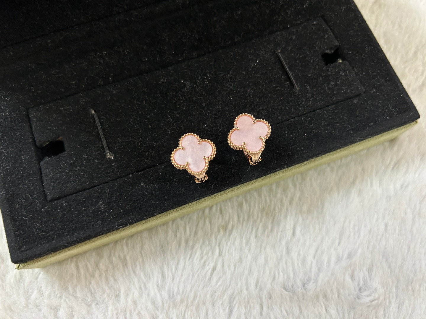 Van Cleef & Arpels pink mother-of-pearl four-leaf clover stud earrings