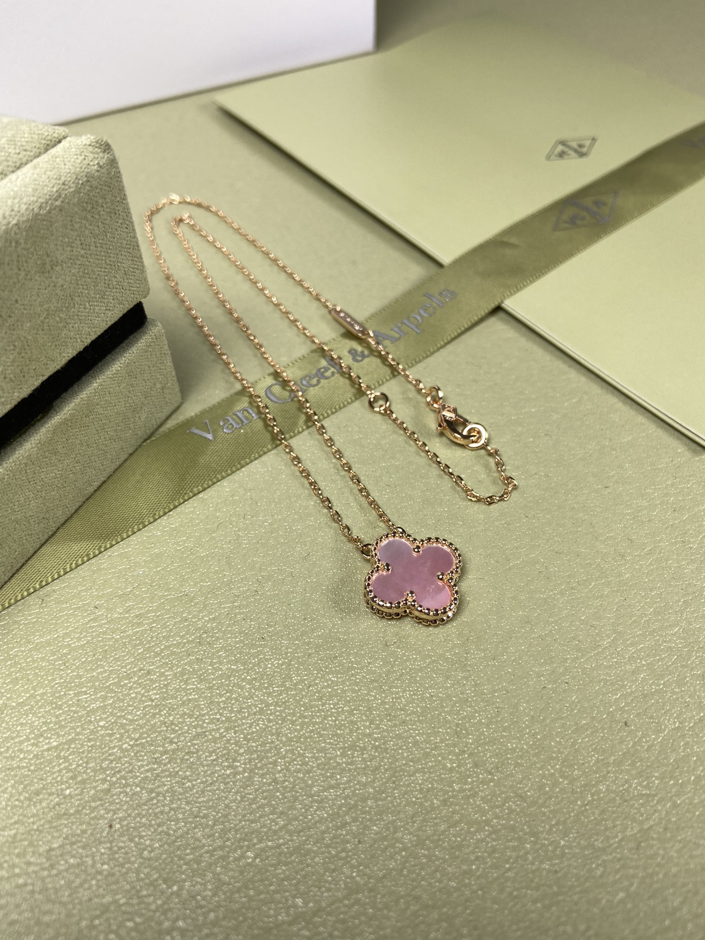 Van Cleef & Arpels pink mother-of-pearl four-leaf clover necklace
