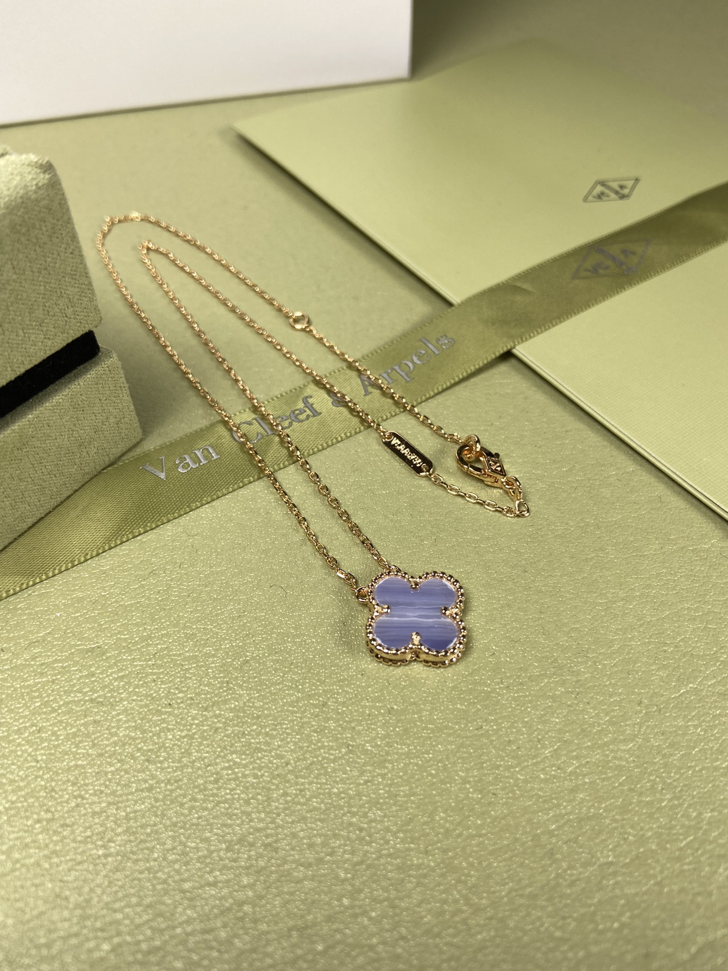 Van Cleef & Arpels purple chalcedony four-leaf clover necklace