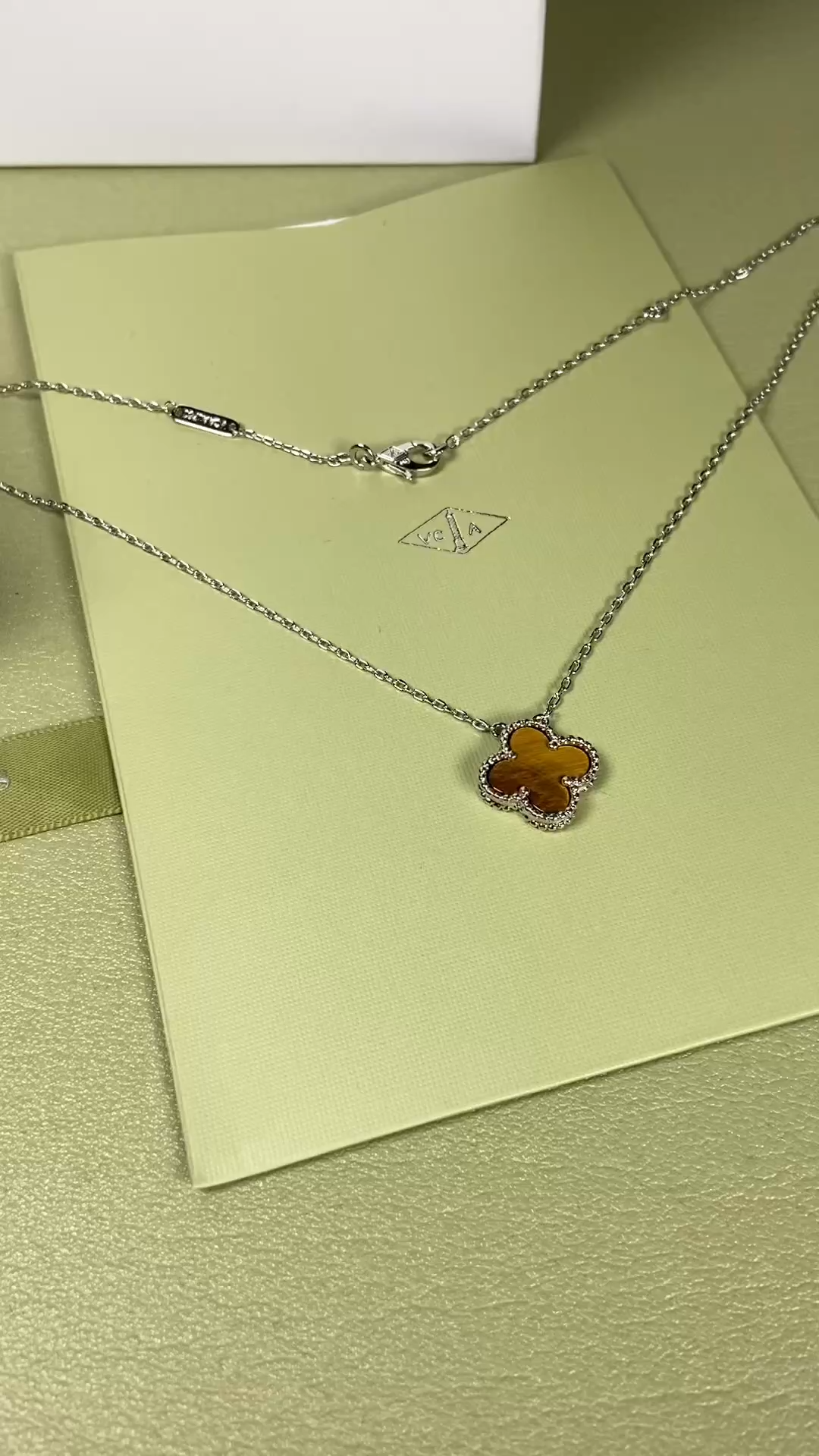 Van Cleef & Arpels tiger's eye four-leaf clover necklace