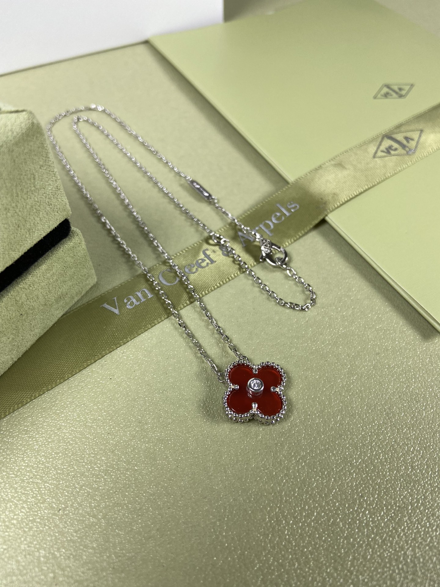 Van Cleef & Arpels carnelian four-leaf clover necklace
