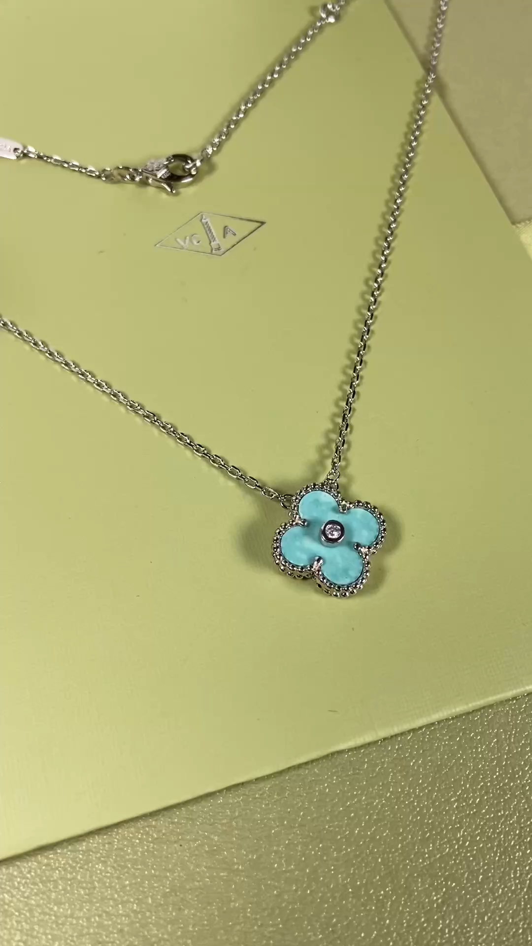 Van Cleef & Arpels mint blue four-leaf clover necklace