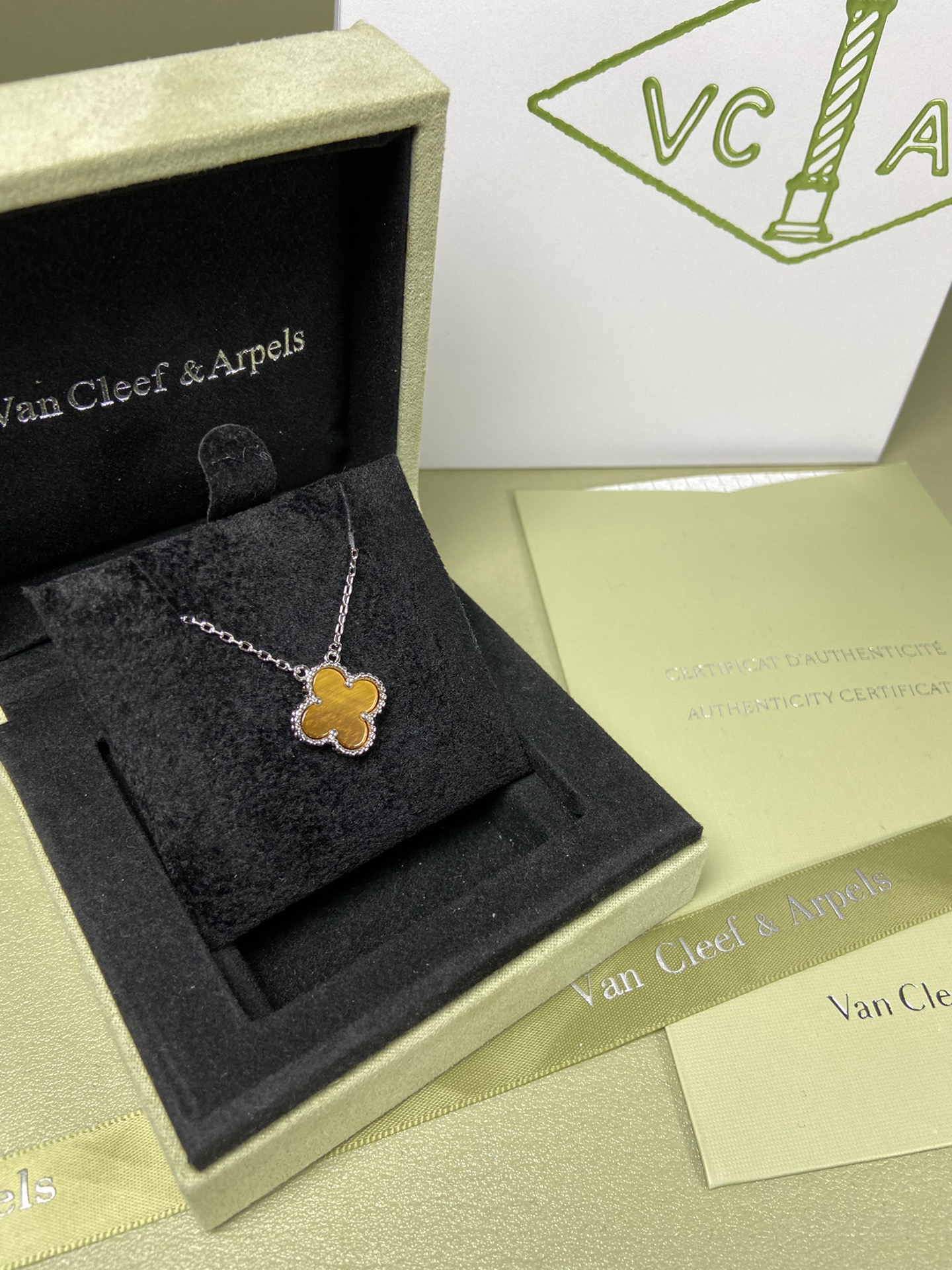 Van Cleef & Arpels tiger's eye four-leaf clover necklace