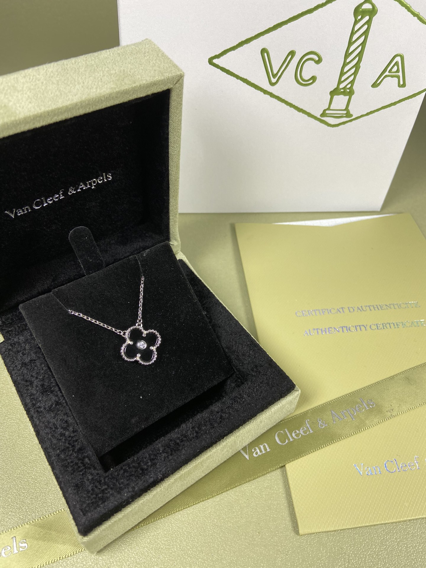 Van Cleef & Arpels black onyx four-leaf clover necklace