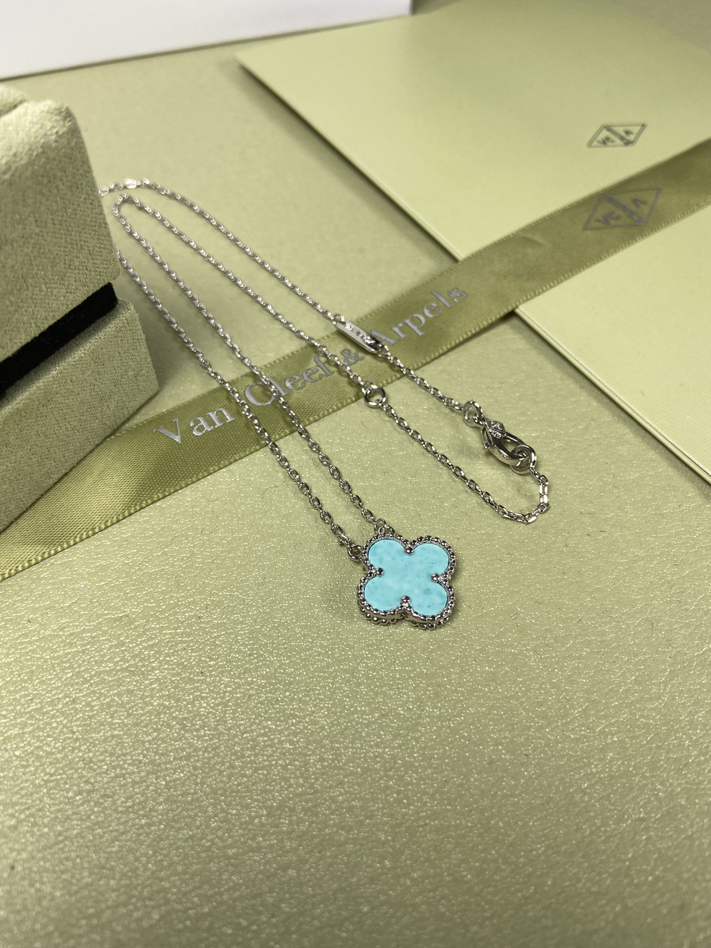 Van Cleef & Arpels mint blue four-leaf clover necklace