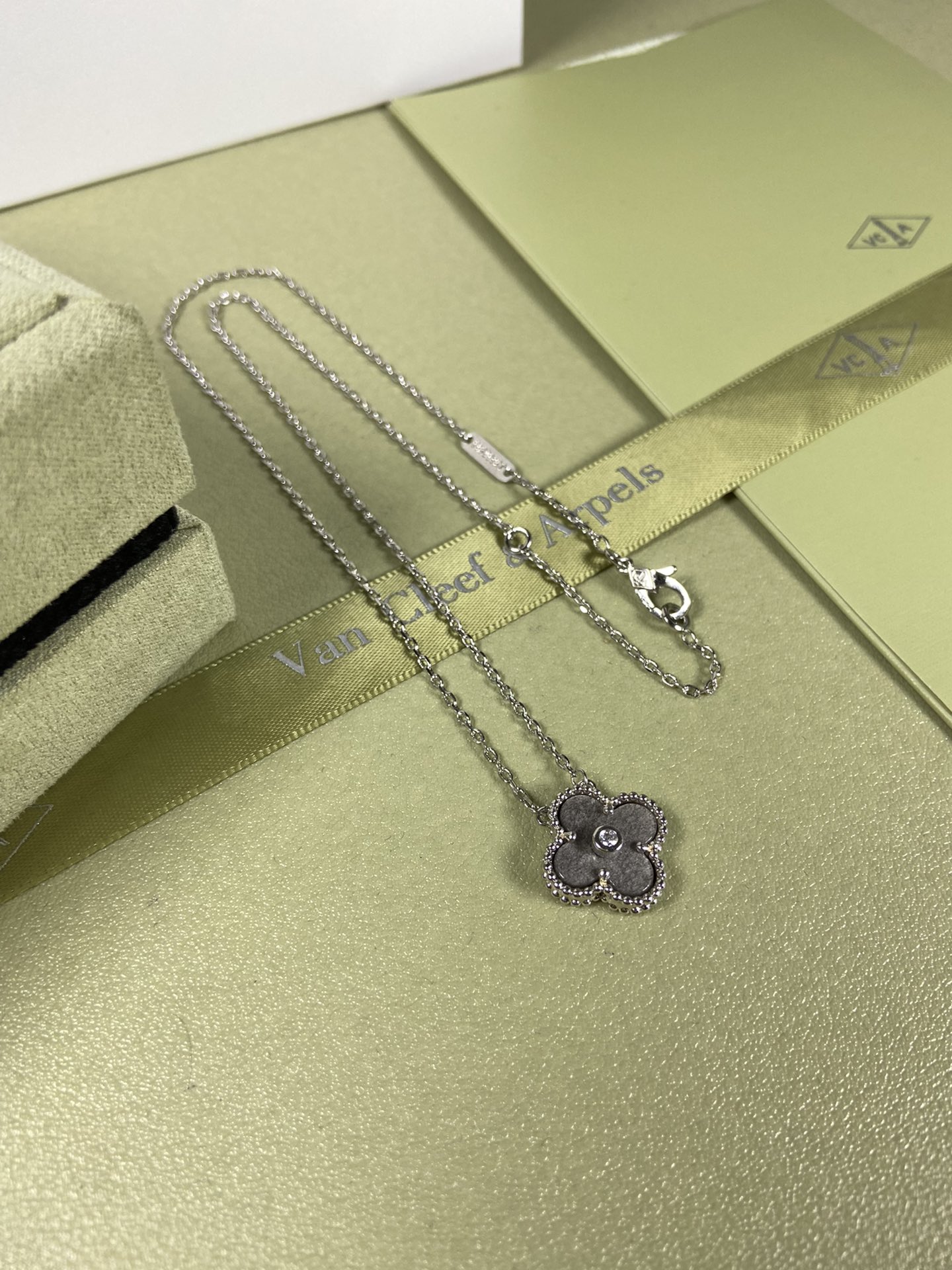 Van Cleef & Arpels obsidian four-leaf clover necklace