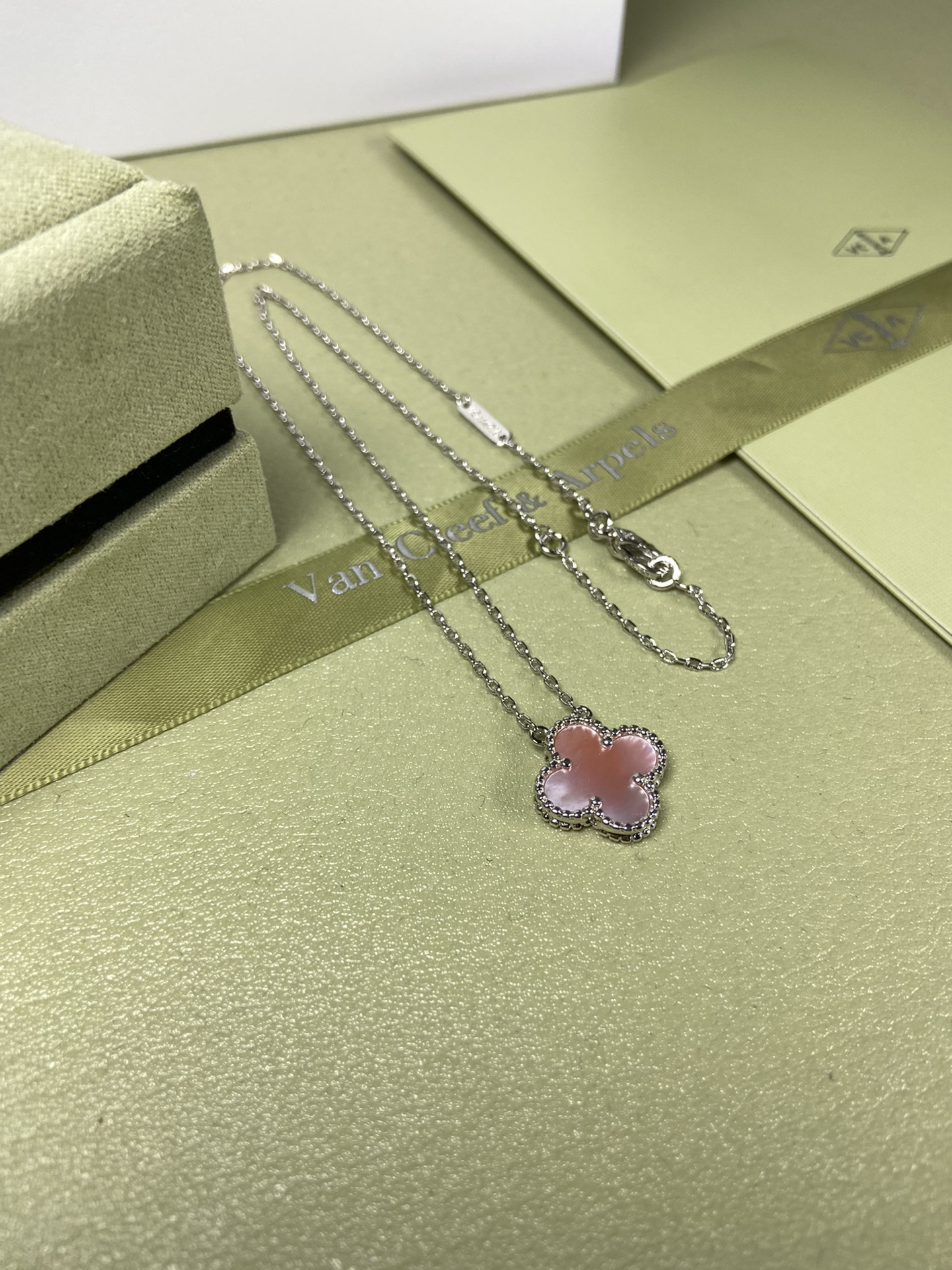 Van Cleef & Arpels pink mother-of-pearl four-leaf clover necklace