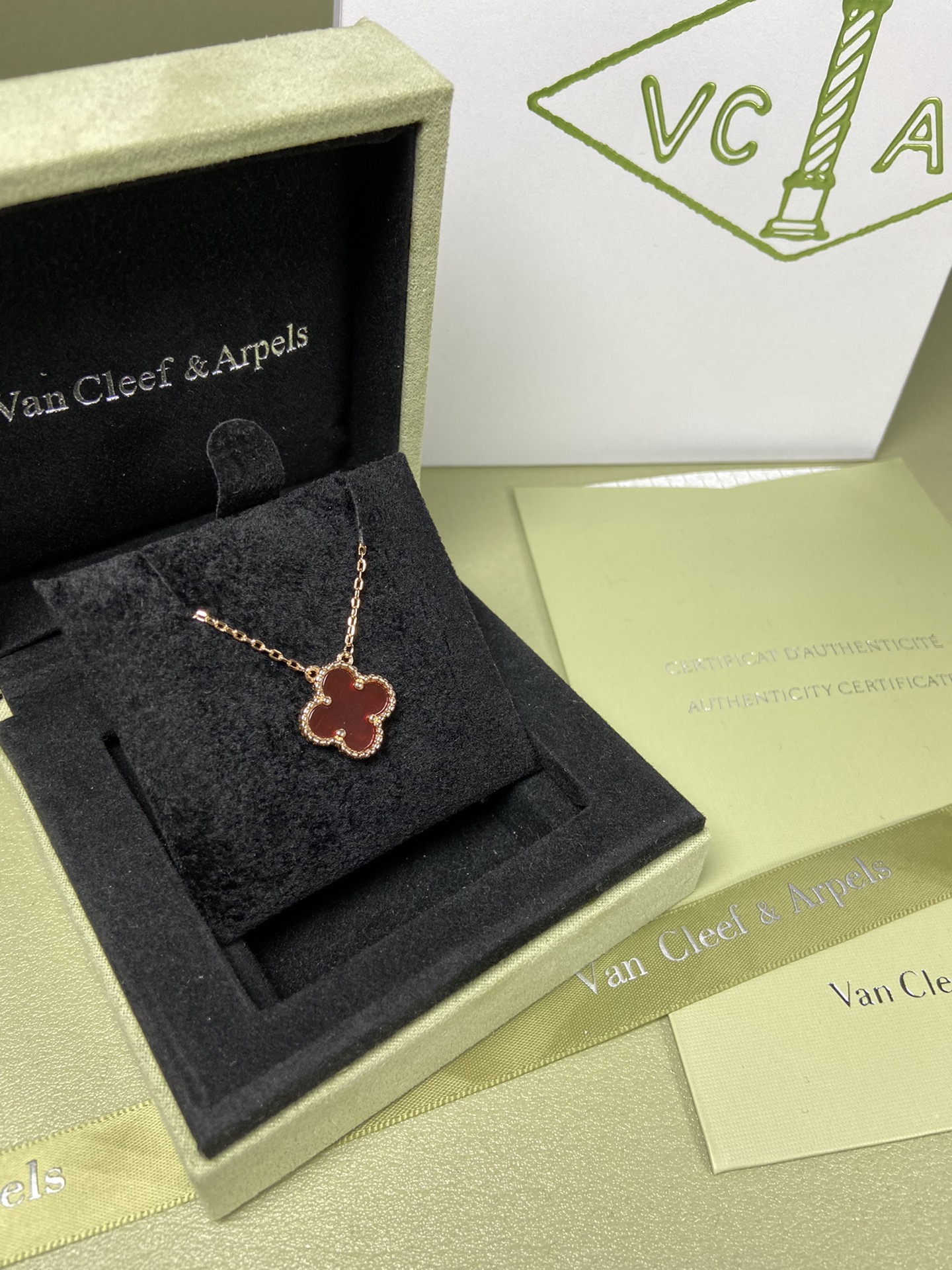 Van Cleef & Arpels carnelian four-leaf clover necklace