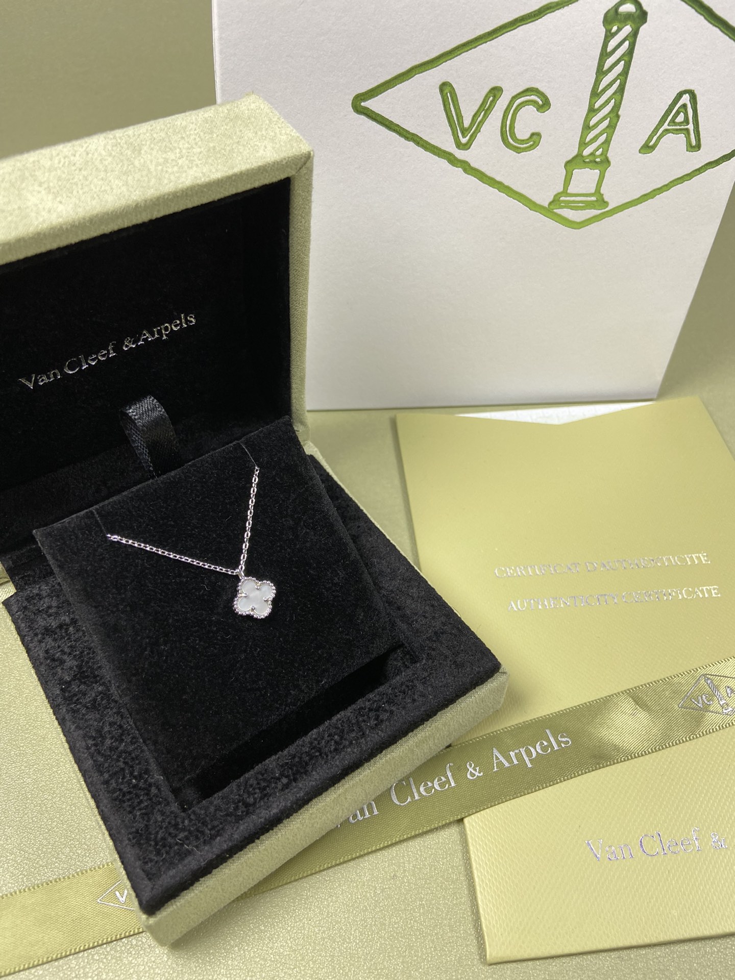 Van Cleef & Arpels mini white mother-of-pearl four-leaf clover necklace