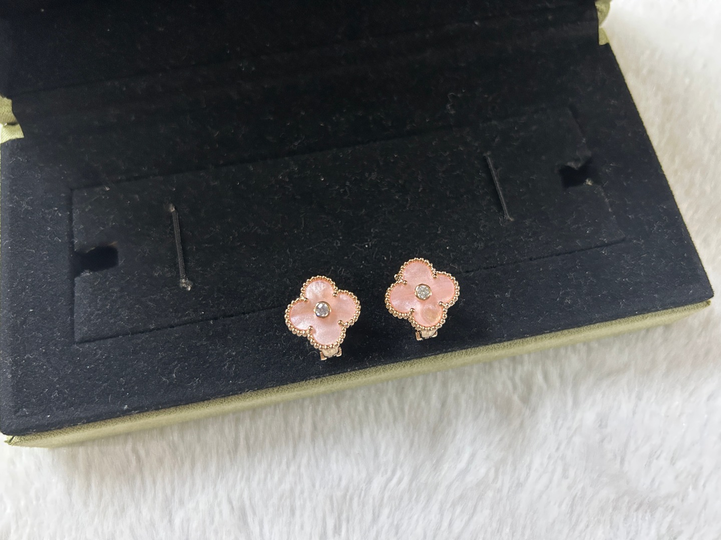 Van Cleef & Arpels pink mother-of-pearl four-leaf clover stud earrings